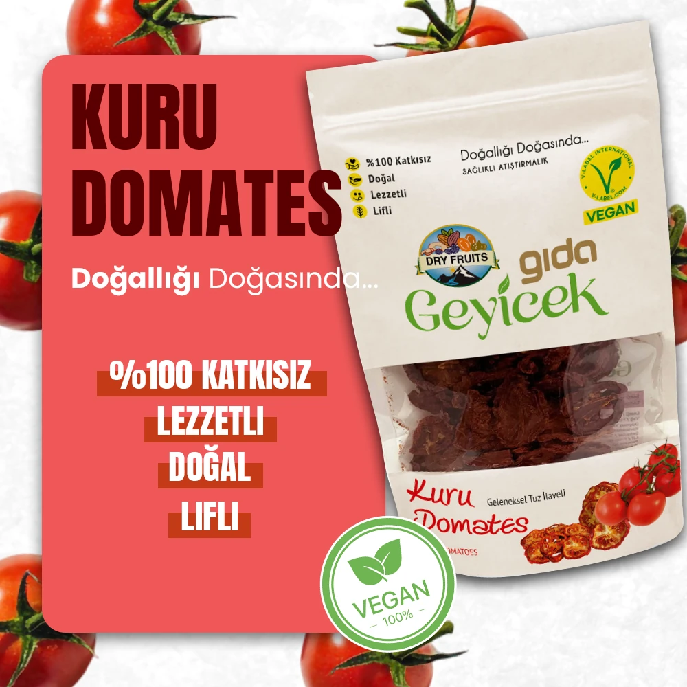 Geyicek Gıda 2'li Kurutulmuş Domates (Geleneksel Tuz İlaveli) 100 Gr