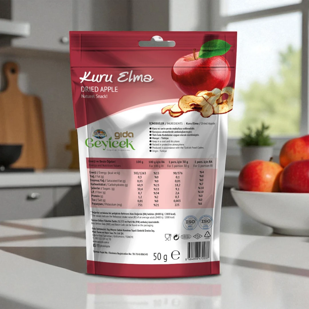 Geyicek Gıda 3'lü Kurutulmuş Elma 50 Gr