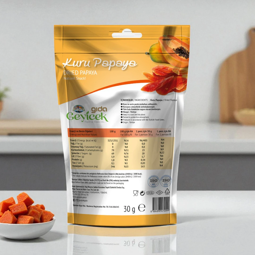 Geyicek Gıda 3'lü Kurutulmuş Papaya 30 Gr