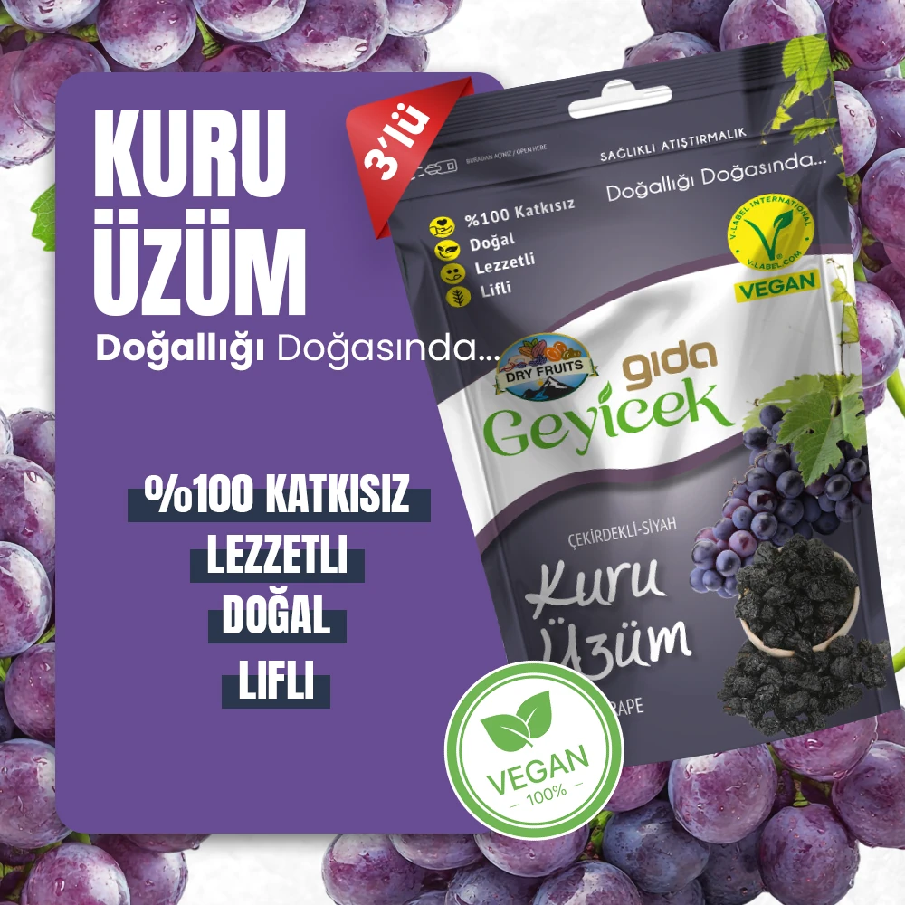 Geyicek Gıda 3'lü Kurutulmuş Üzüm 100 Gr