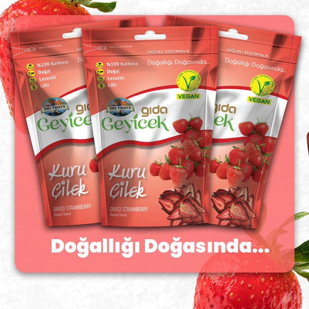 Geyicek Gıda 3'lü Kurutulmuş Çilek 30 Gr