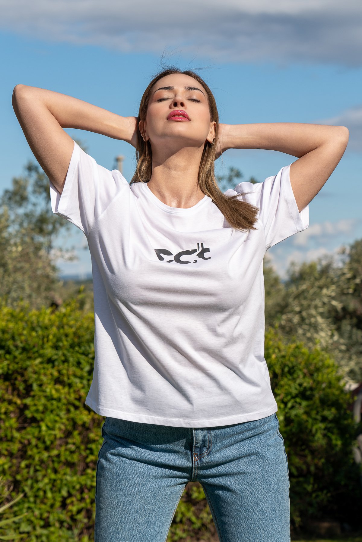 Oversize Fit Bisiklet Yaka Baskılı Kısa Kollu T-shirt - White