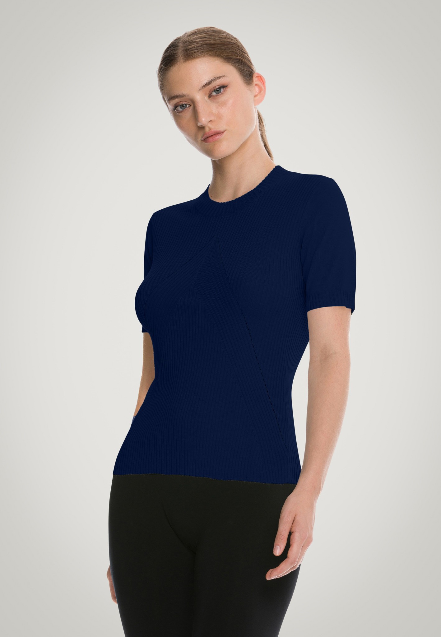 CASHMERE TOP SHORT SLEEVES - Navy/Lacivert