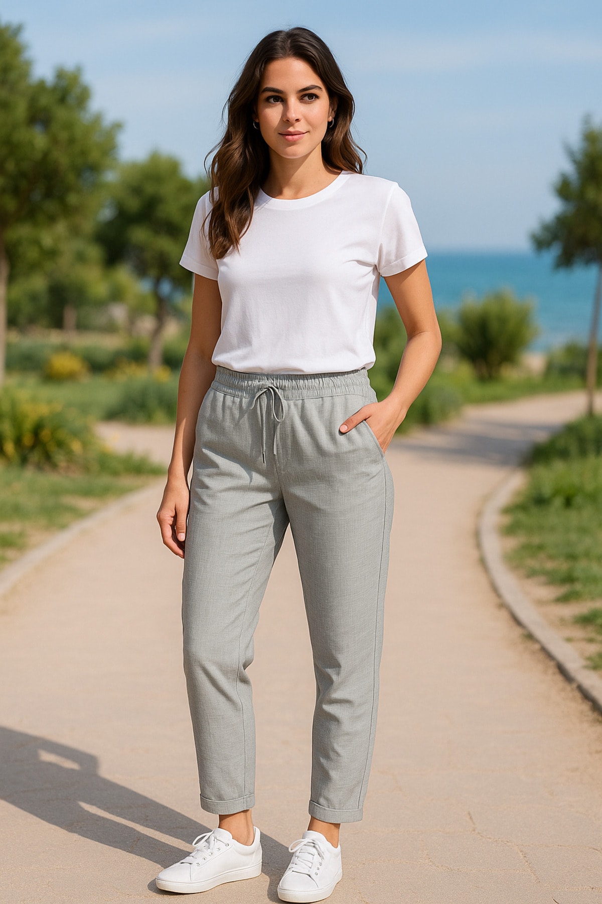 Bağcıklı Regular Gri Kadın Pantolon