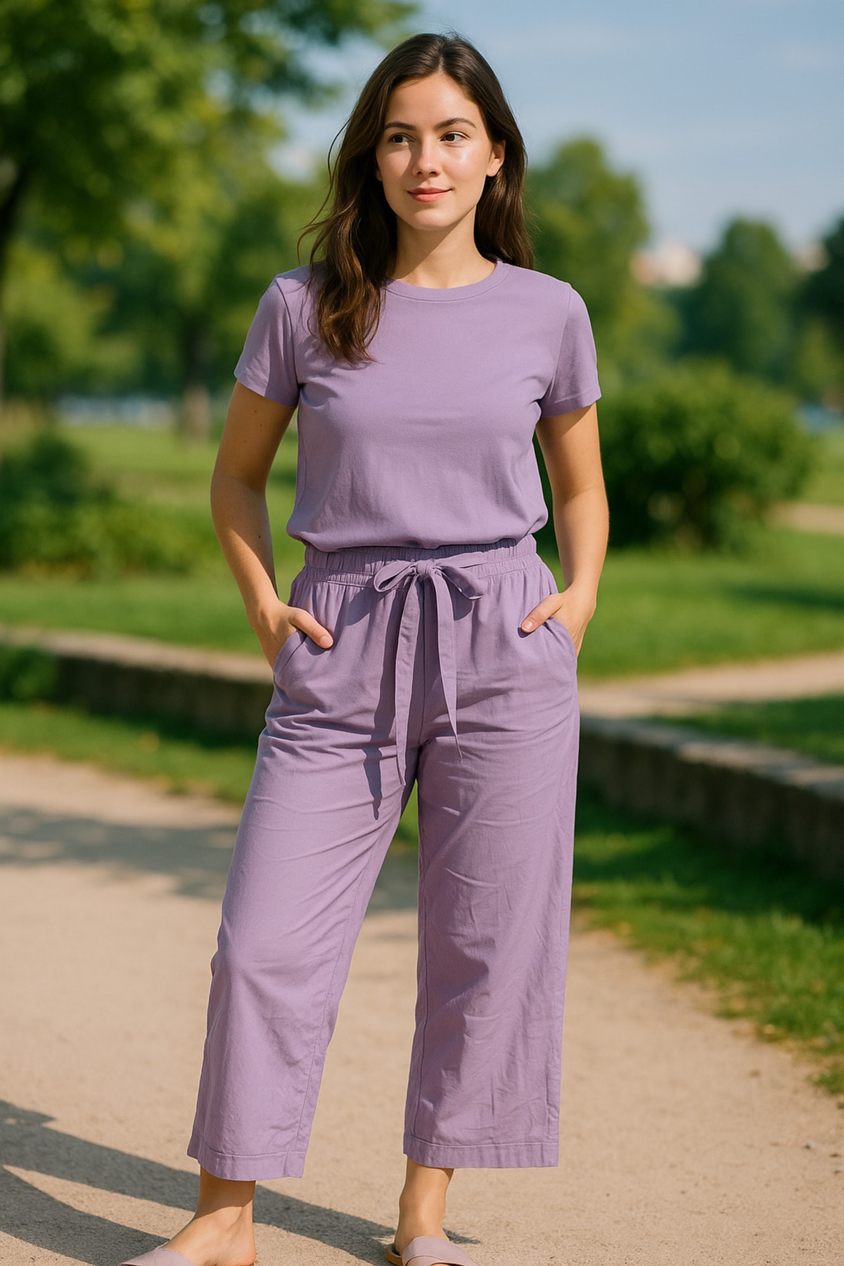 Bağcıklı Regular Mor Kadın Pantolon