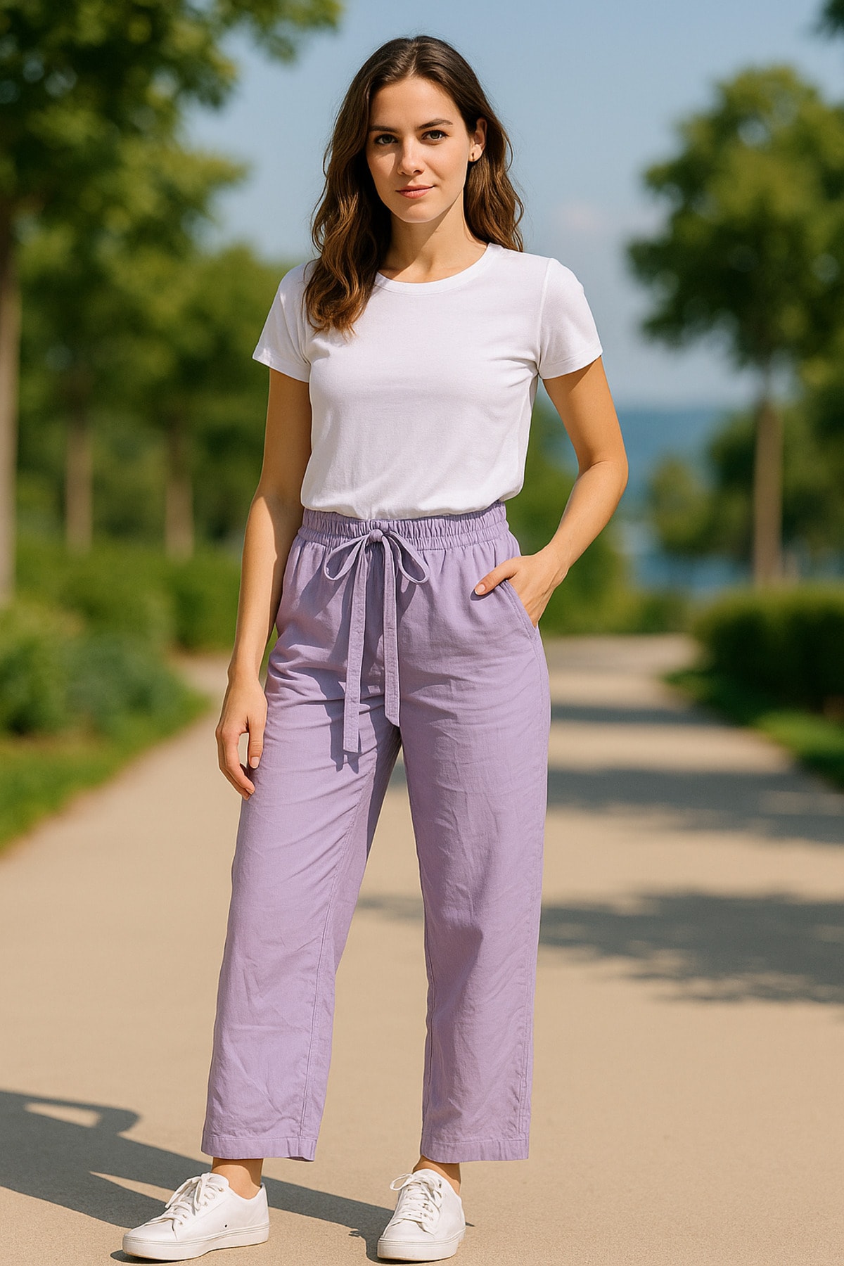 Bağcıklı Regular Mor Kadın Pantolon
