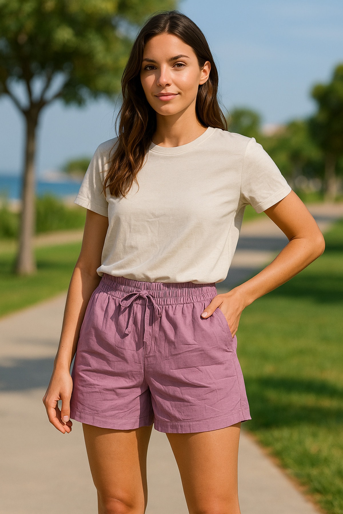 Mor Regular Bağcıklı Kadın Short