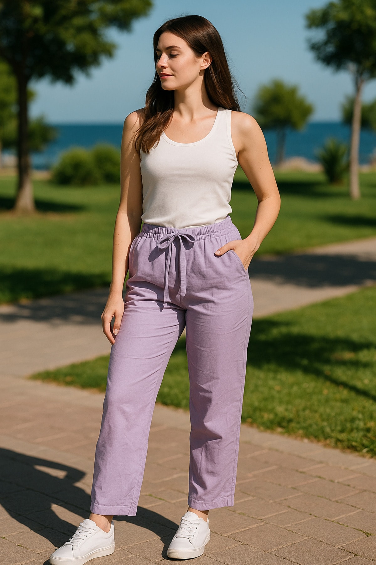 Bağcıklı Regular Mor Kadın Pantolon