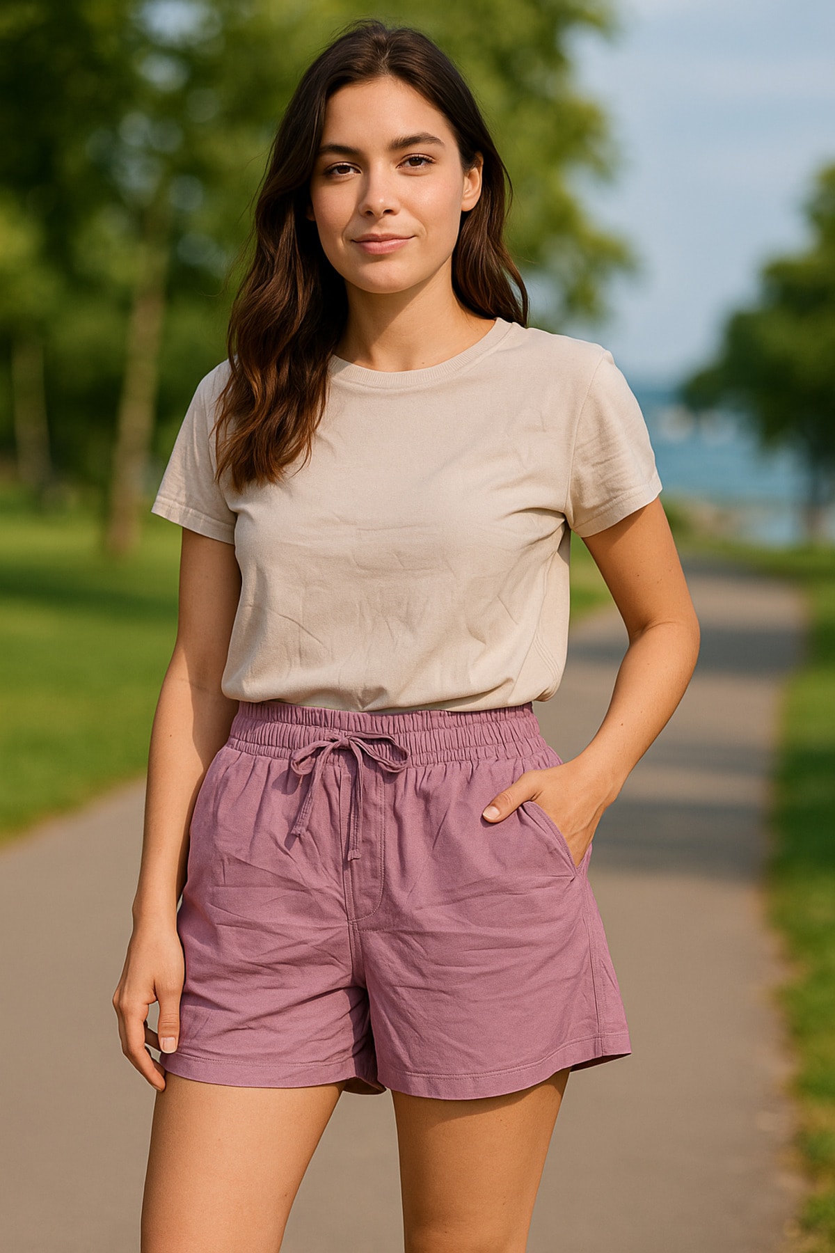 Mor Regular Bağcıklı Kadın Short