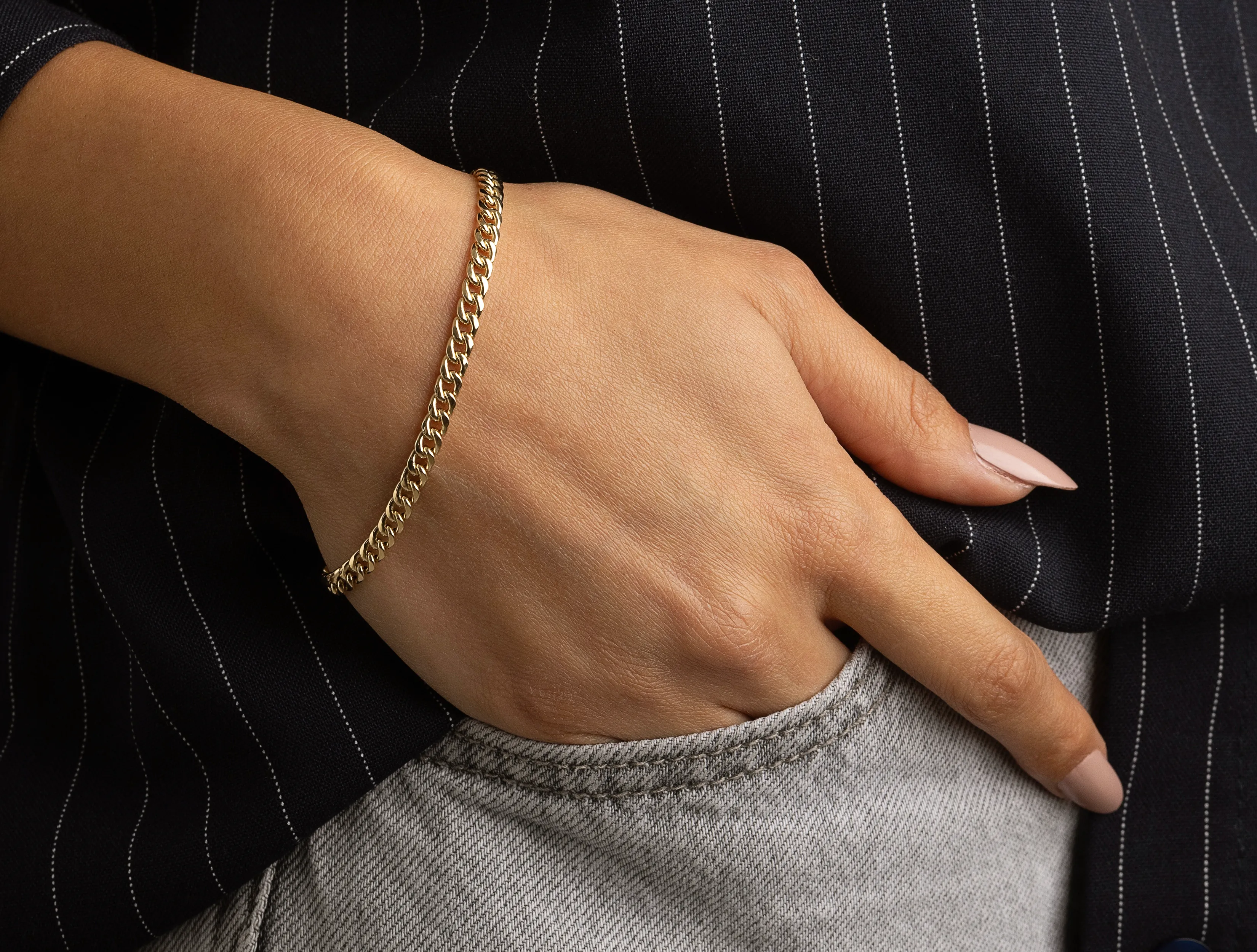 Altın 4 mm Unisex Hallow Zincir Bileklik