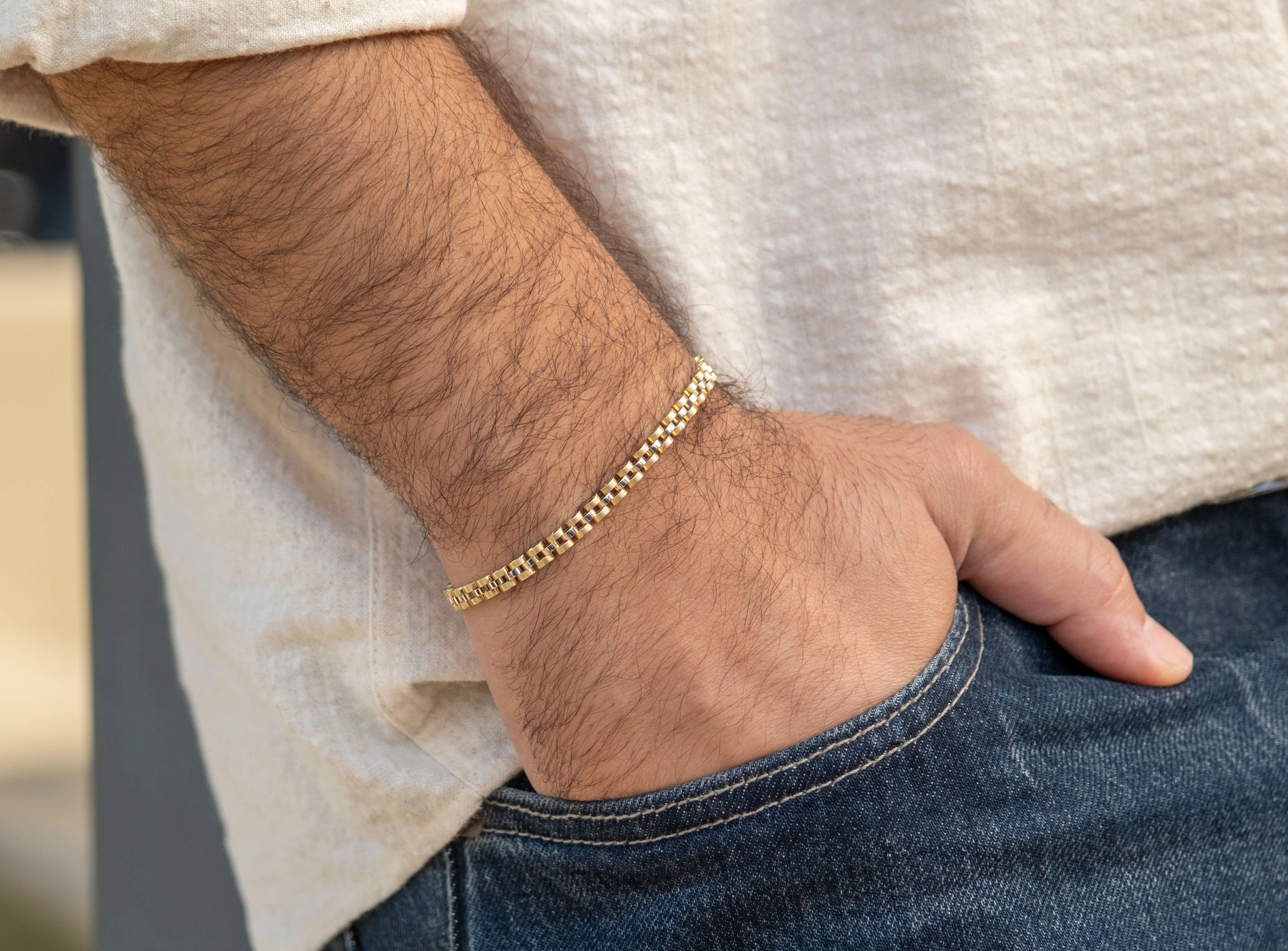 Altın Erkek Hasır Örme Bileklik