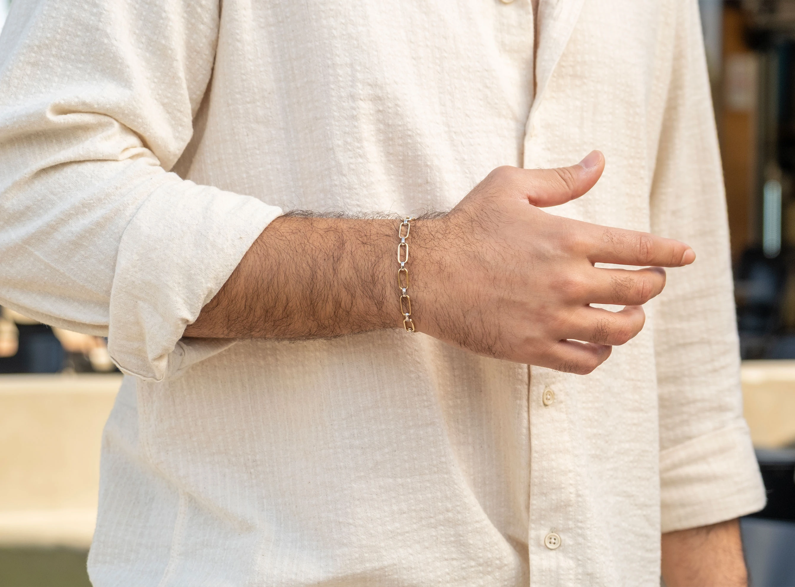 Altın Unisex Çift Renk Dikdörtgen Bileklik