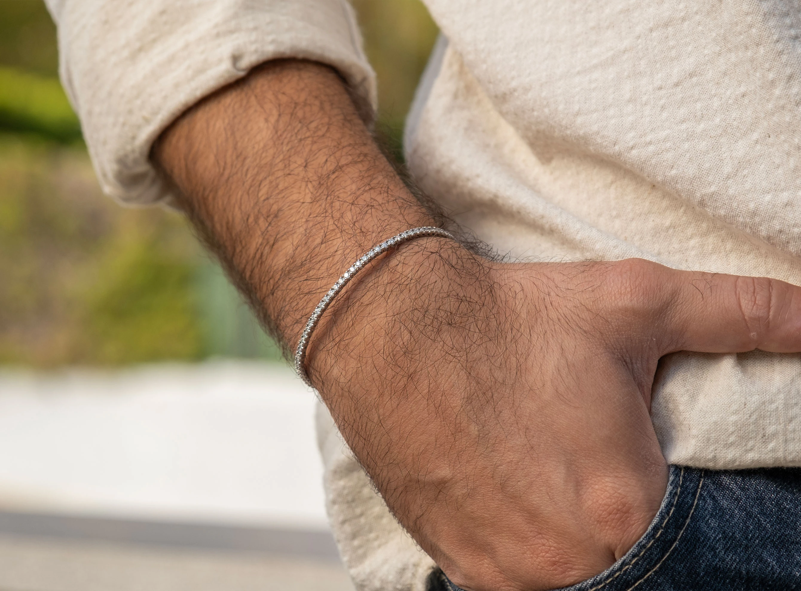 2,52ct Pırlanta Su Yolu Esnek Erkek Bileklik