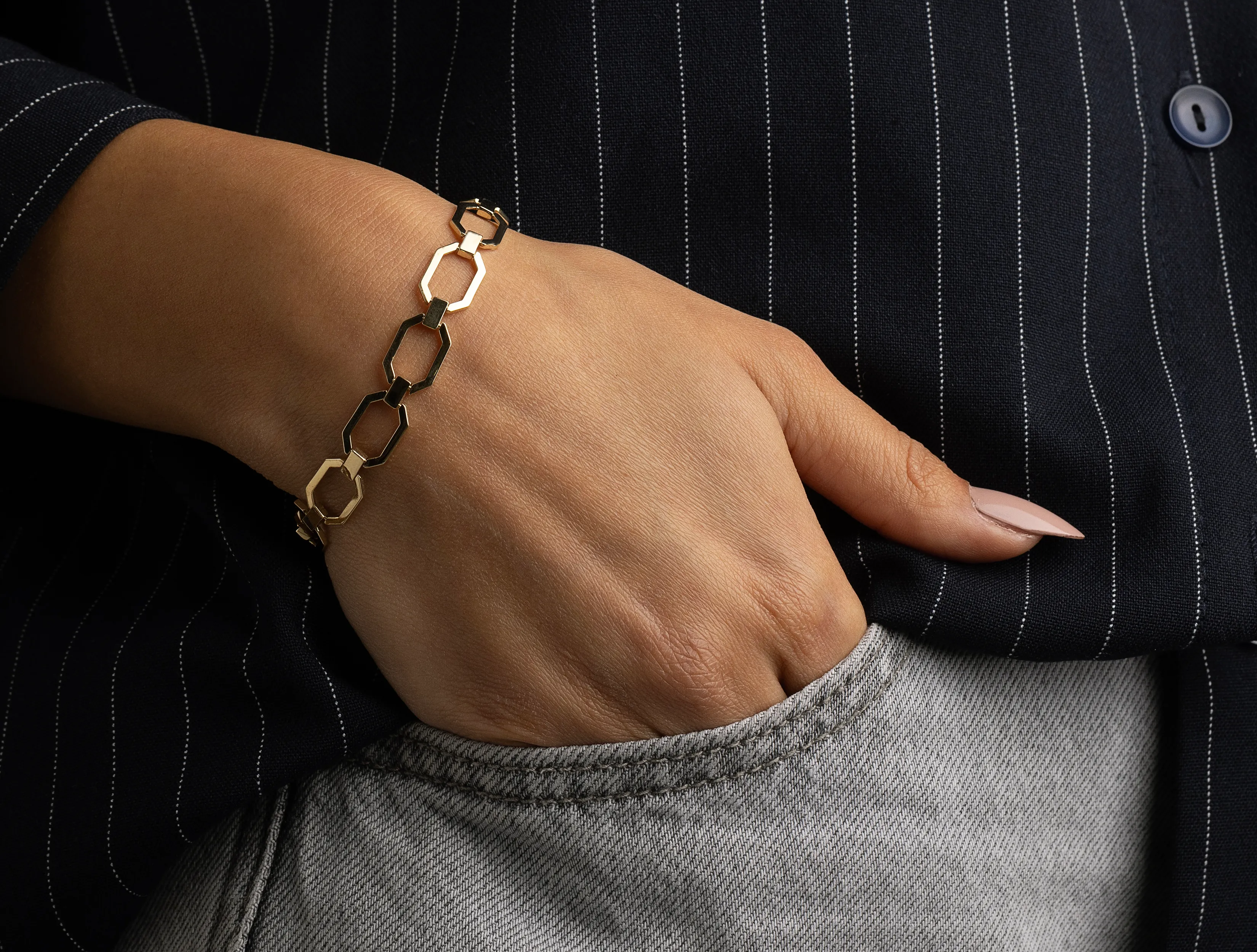 Altın Unisex Vagon Dikdörtgen Bileklik