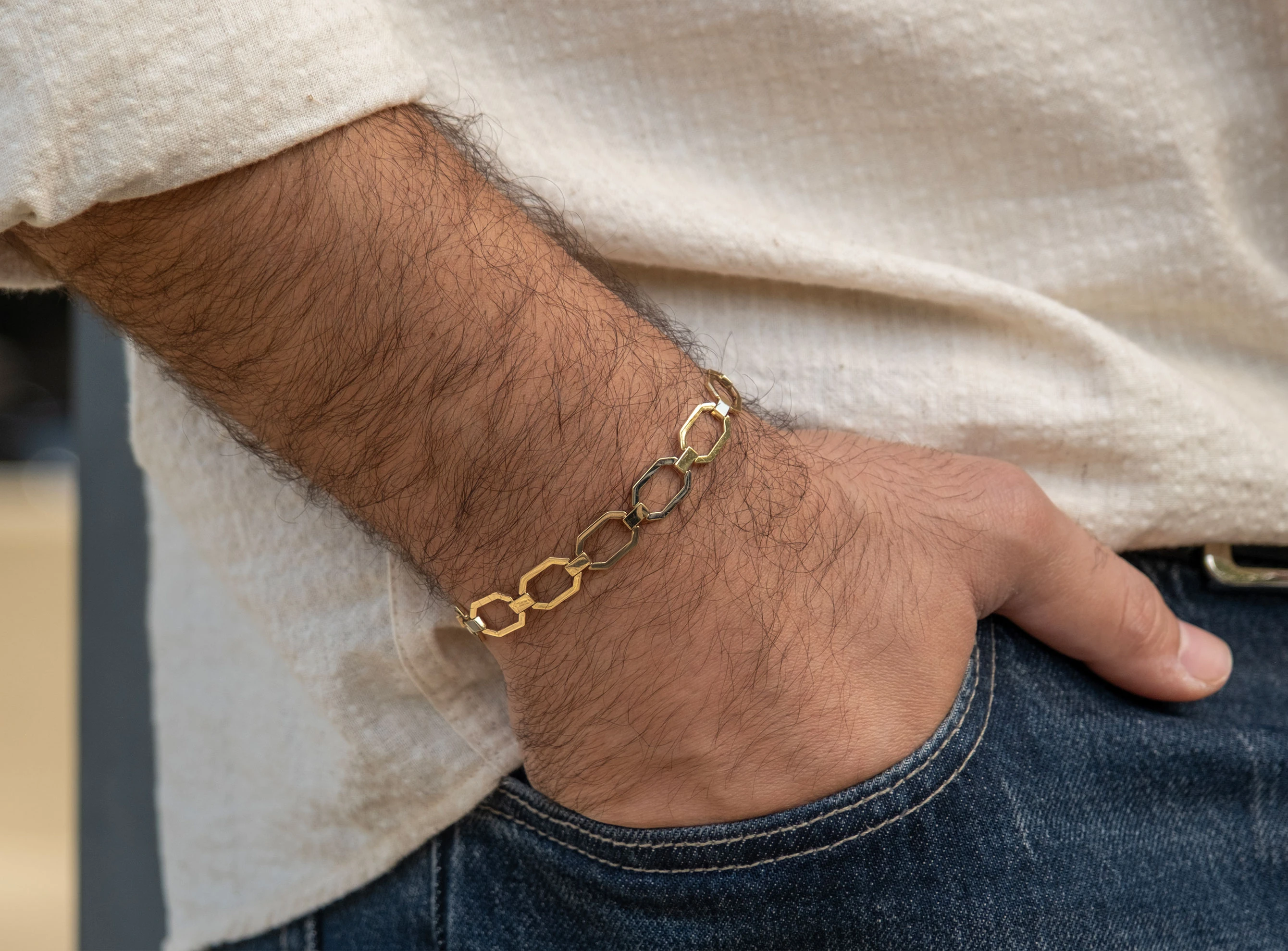 Altın Unisex Vagon Dikdörtgen Bileklik