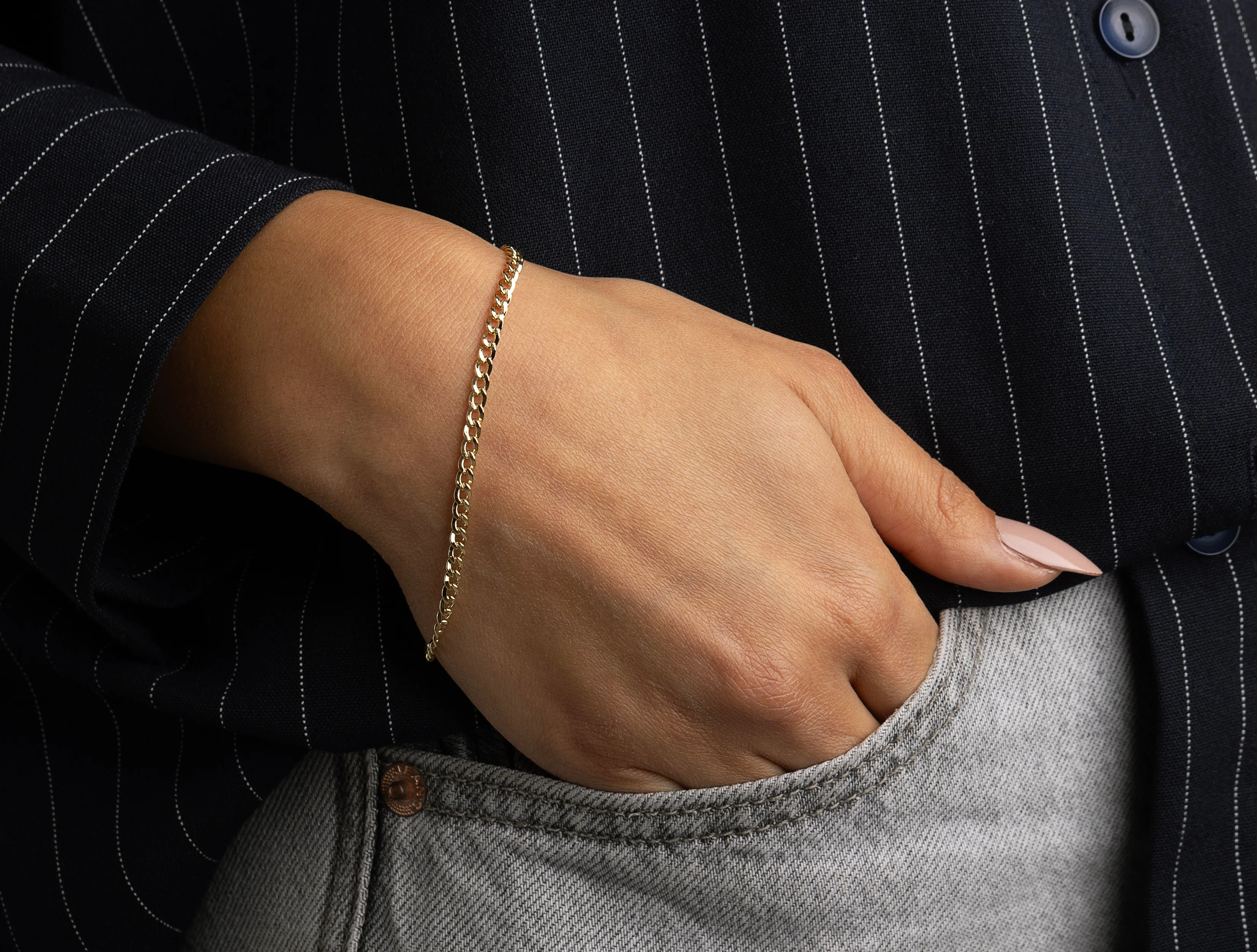 Altın 3 mm Unisex Hallow Zincir Bileklik