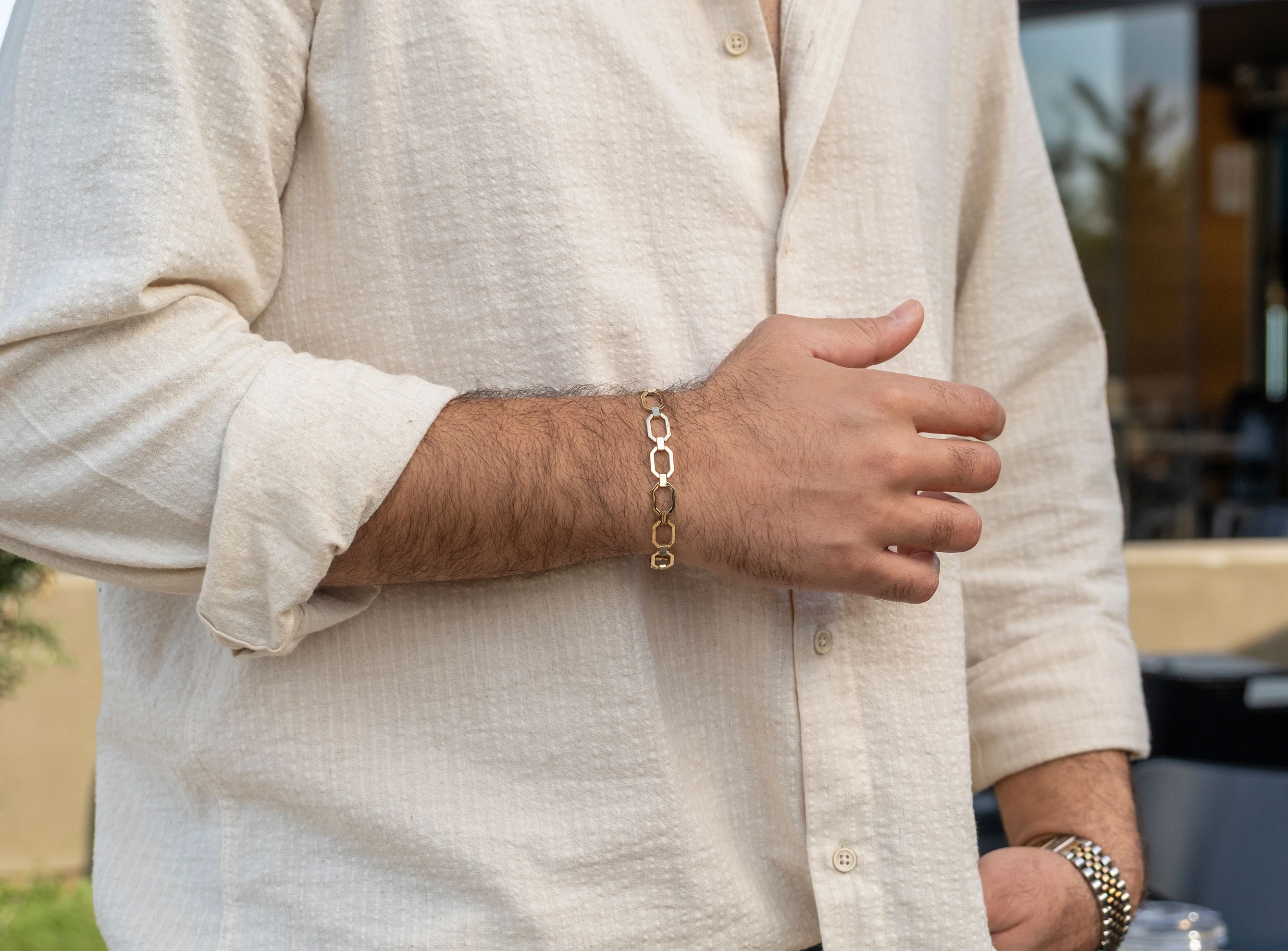 Altın Unisex Vagon Dikdörtgen Bileklik