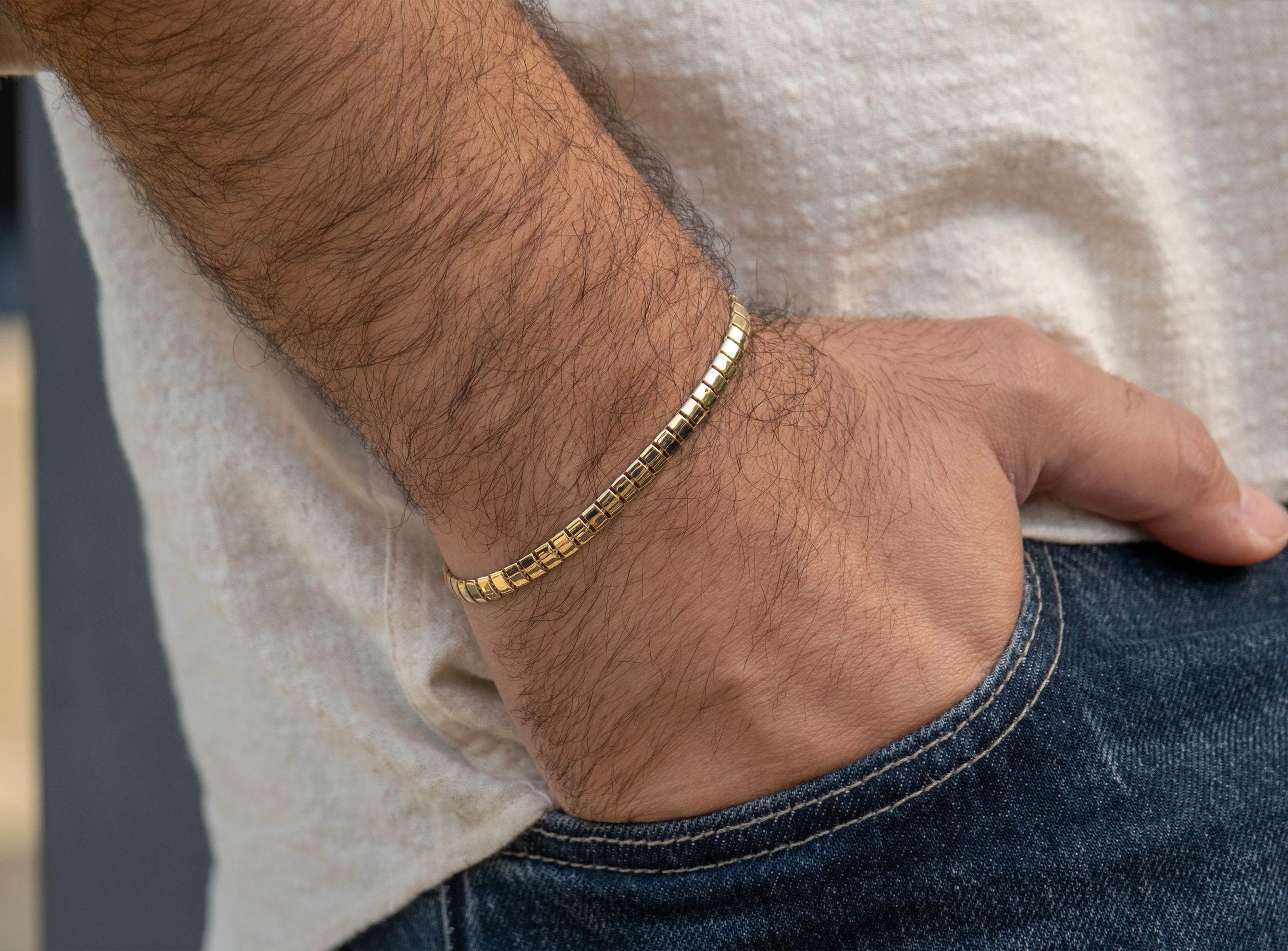 Altın Sade Dikdörtgen Vagon Bileklik