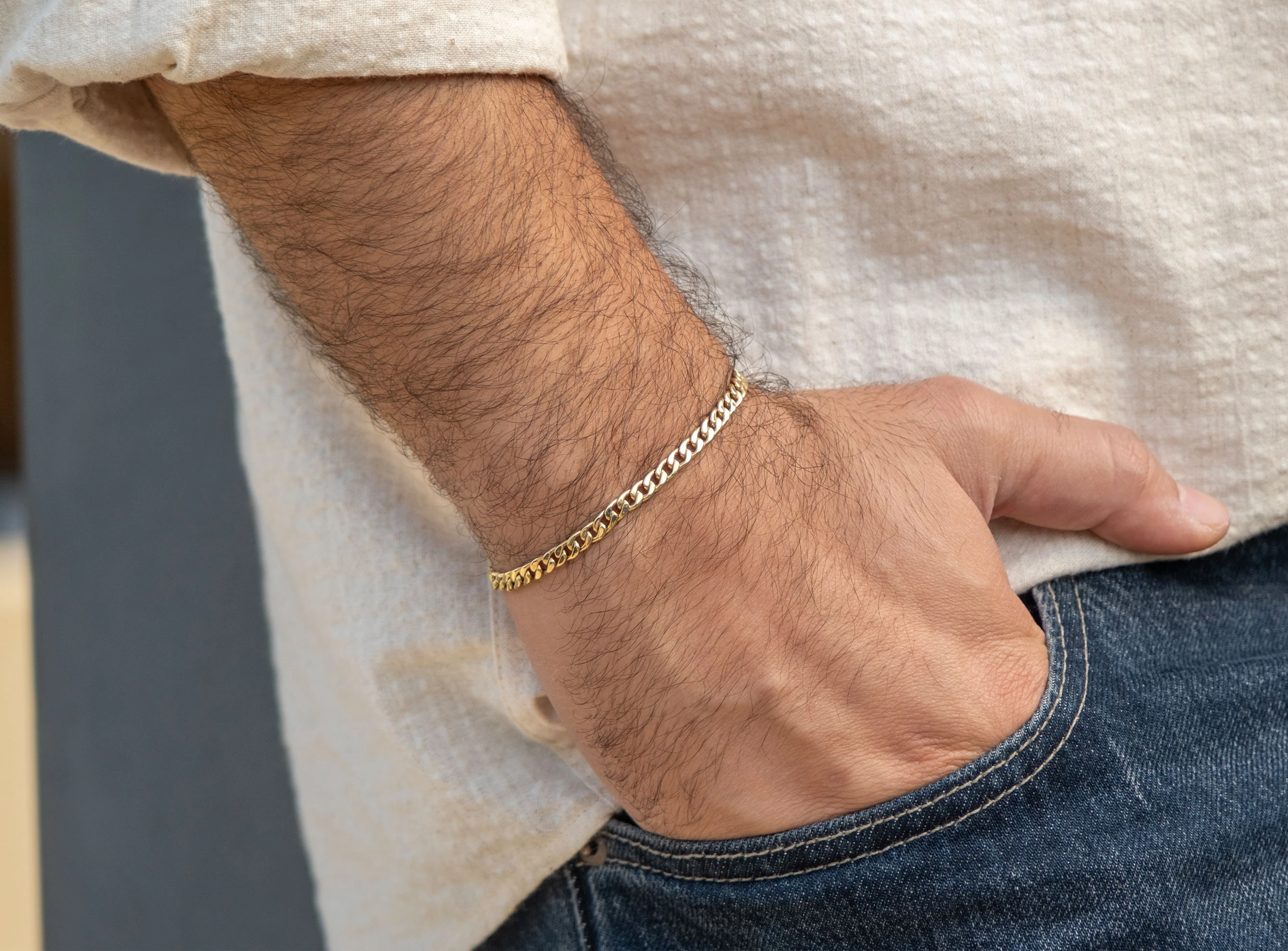 Altın 4 mm Unisex Hallow Zincir Bileklik