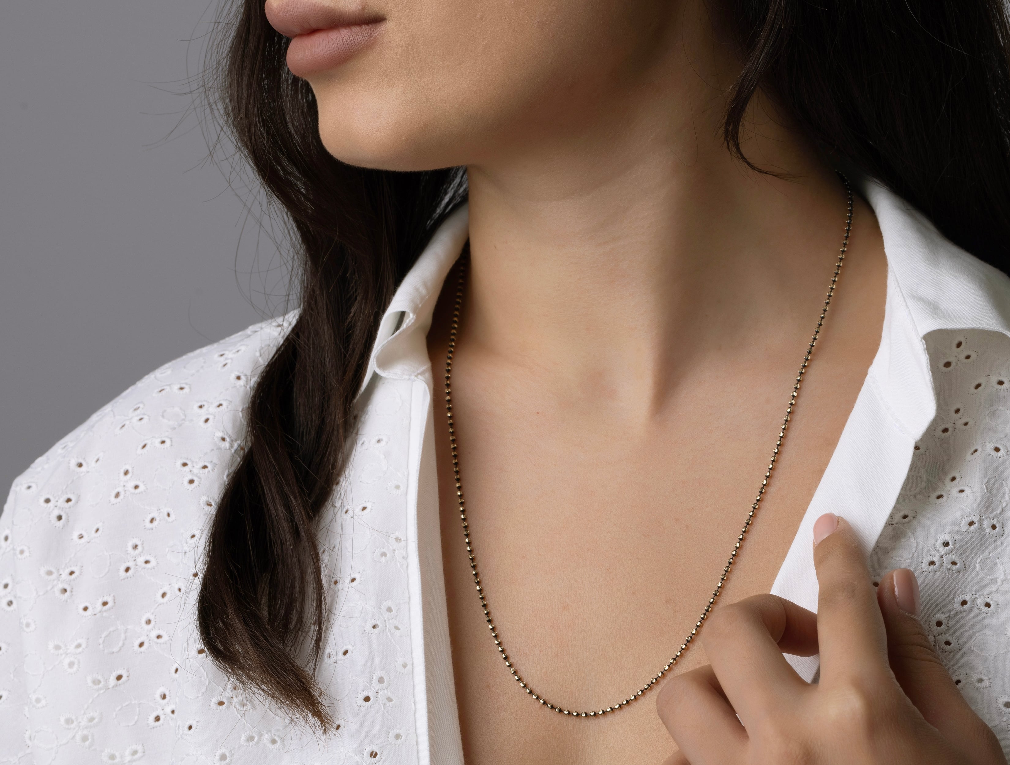 Altın Unisex Siyah Dorica Zincir Kolye