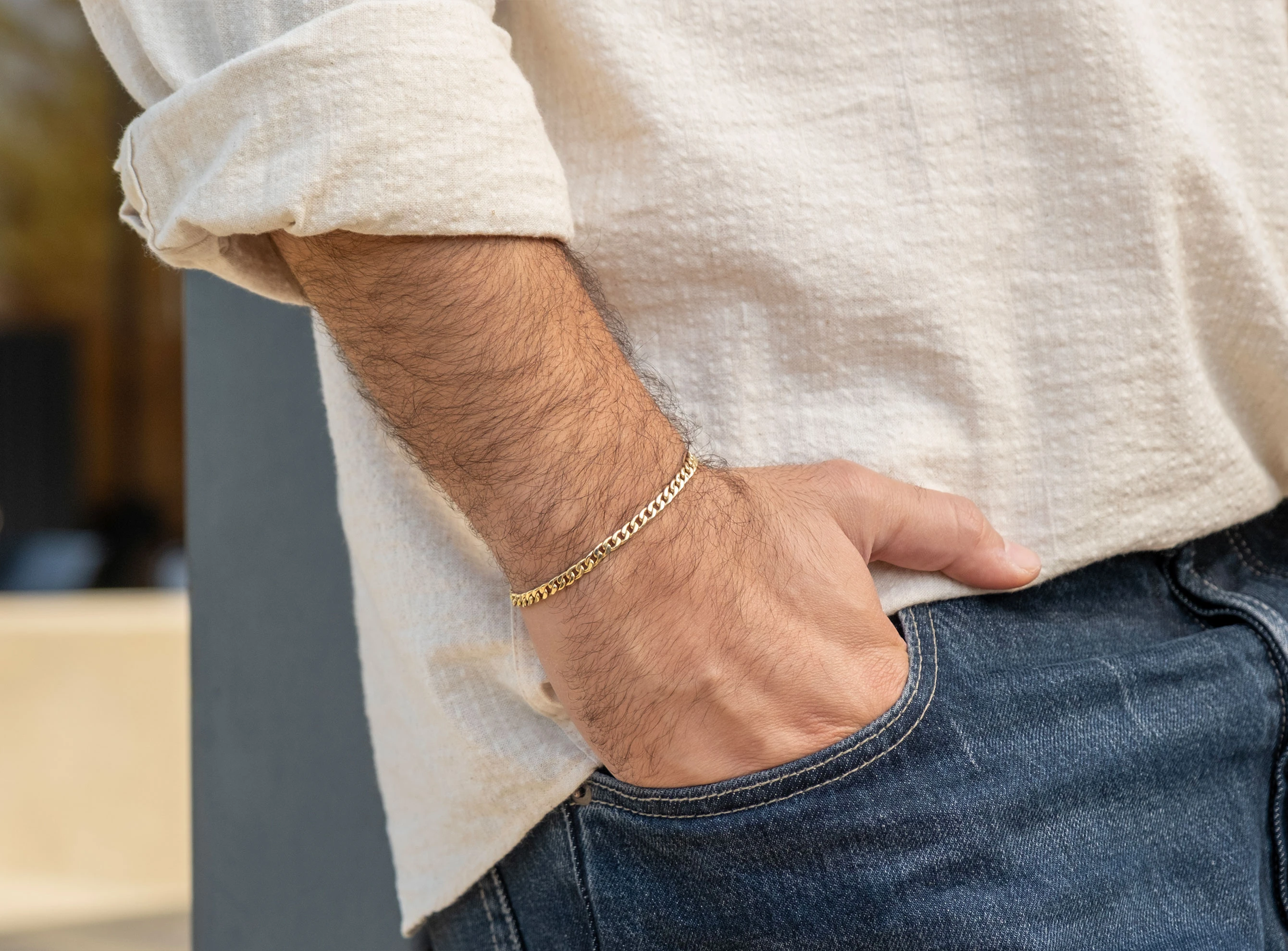 Altın 4 mm Unisex Hallow Zincir Bileklik