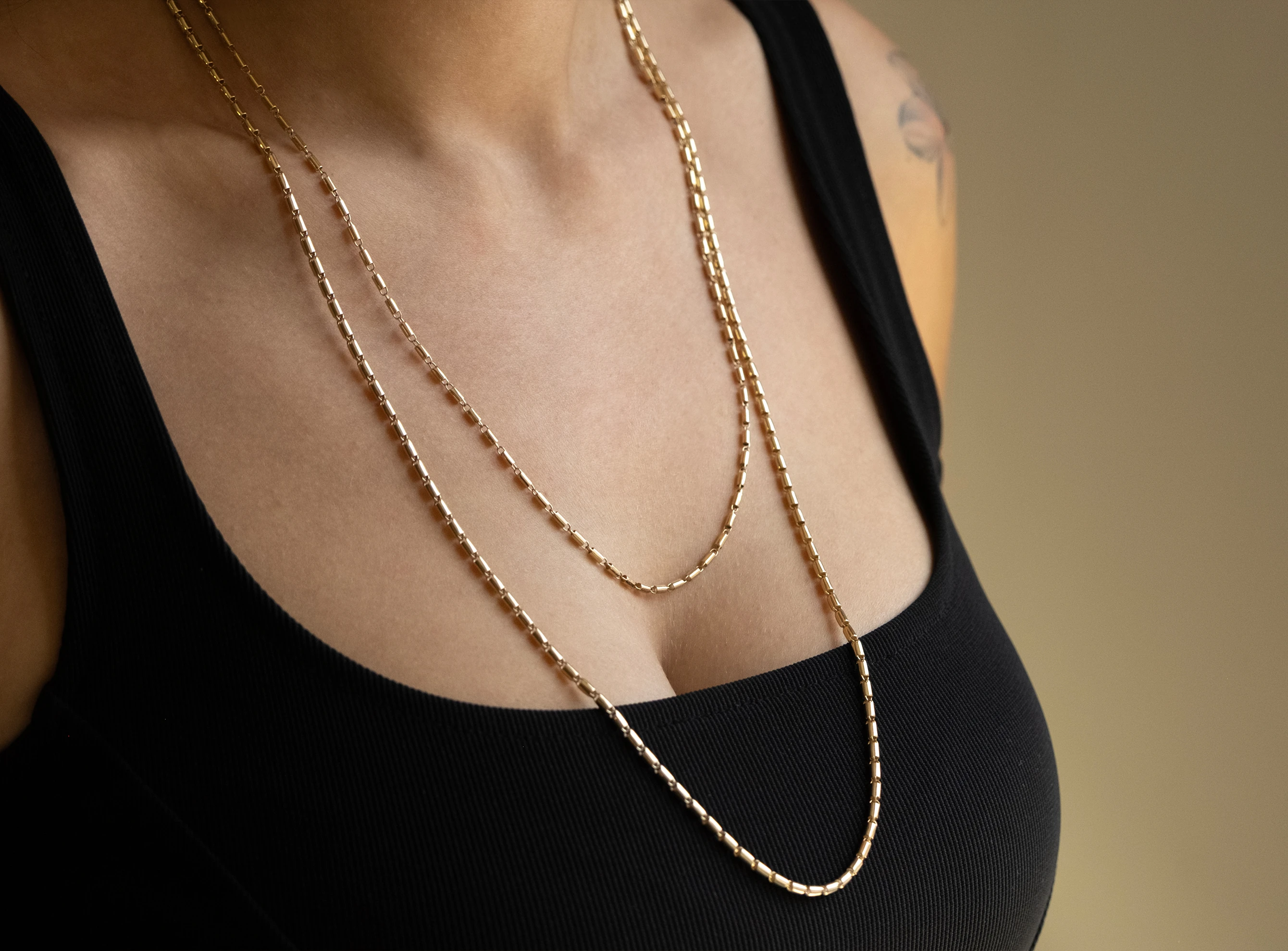 Unisex Altın Silindir Zincir Kolye