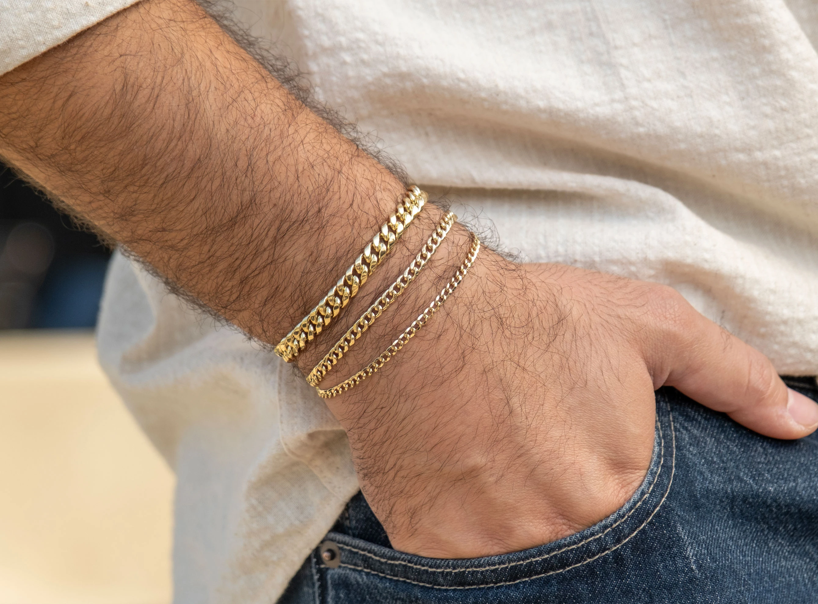 Altın 3 mm Unisex Hallow Zincir Bileklik