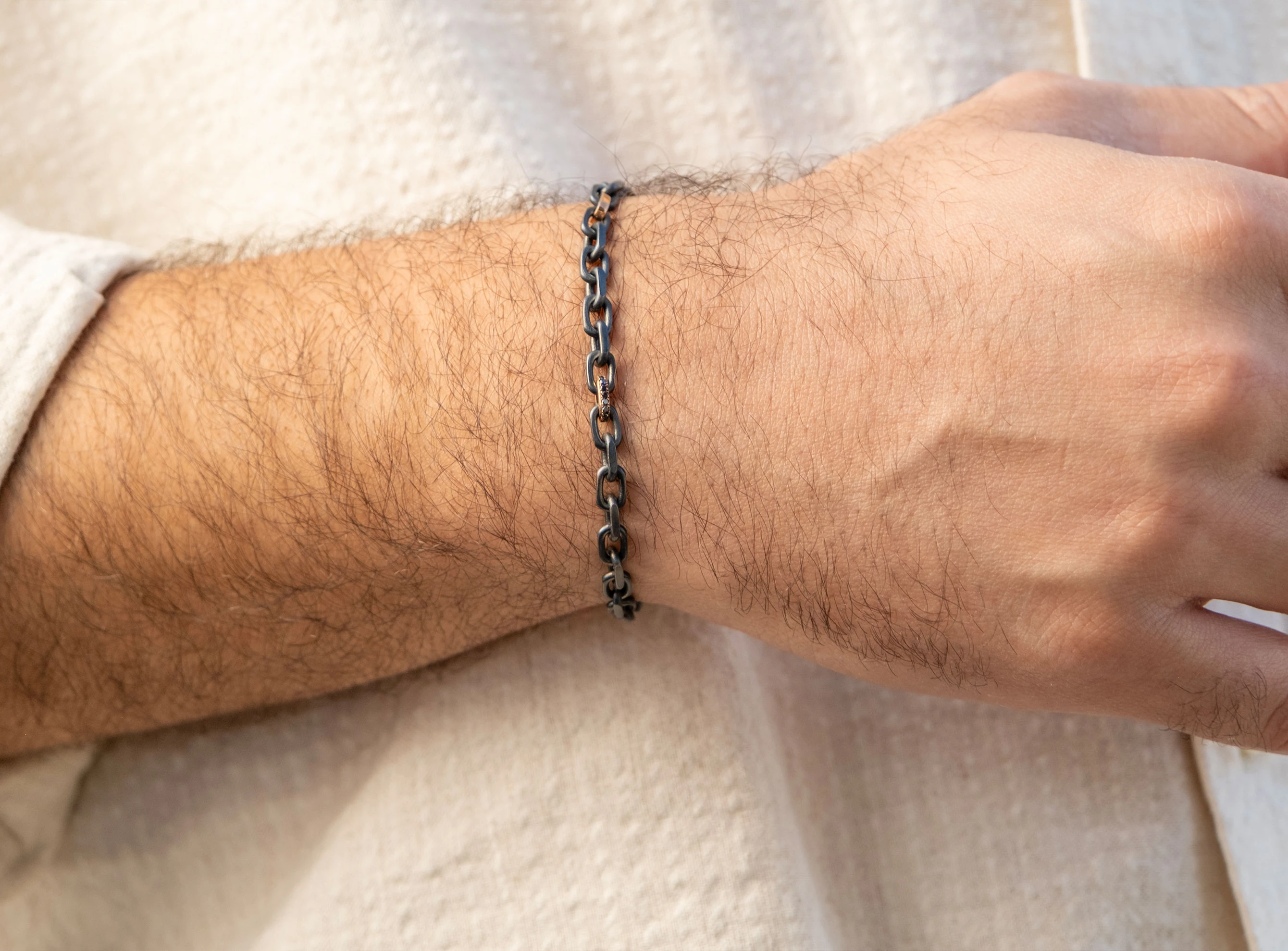 0,12ct Pırlantalı Erkek Zincir Bileklik