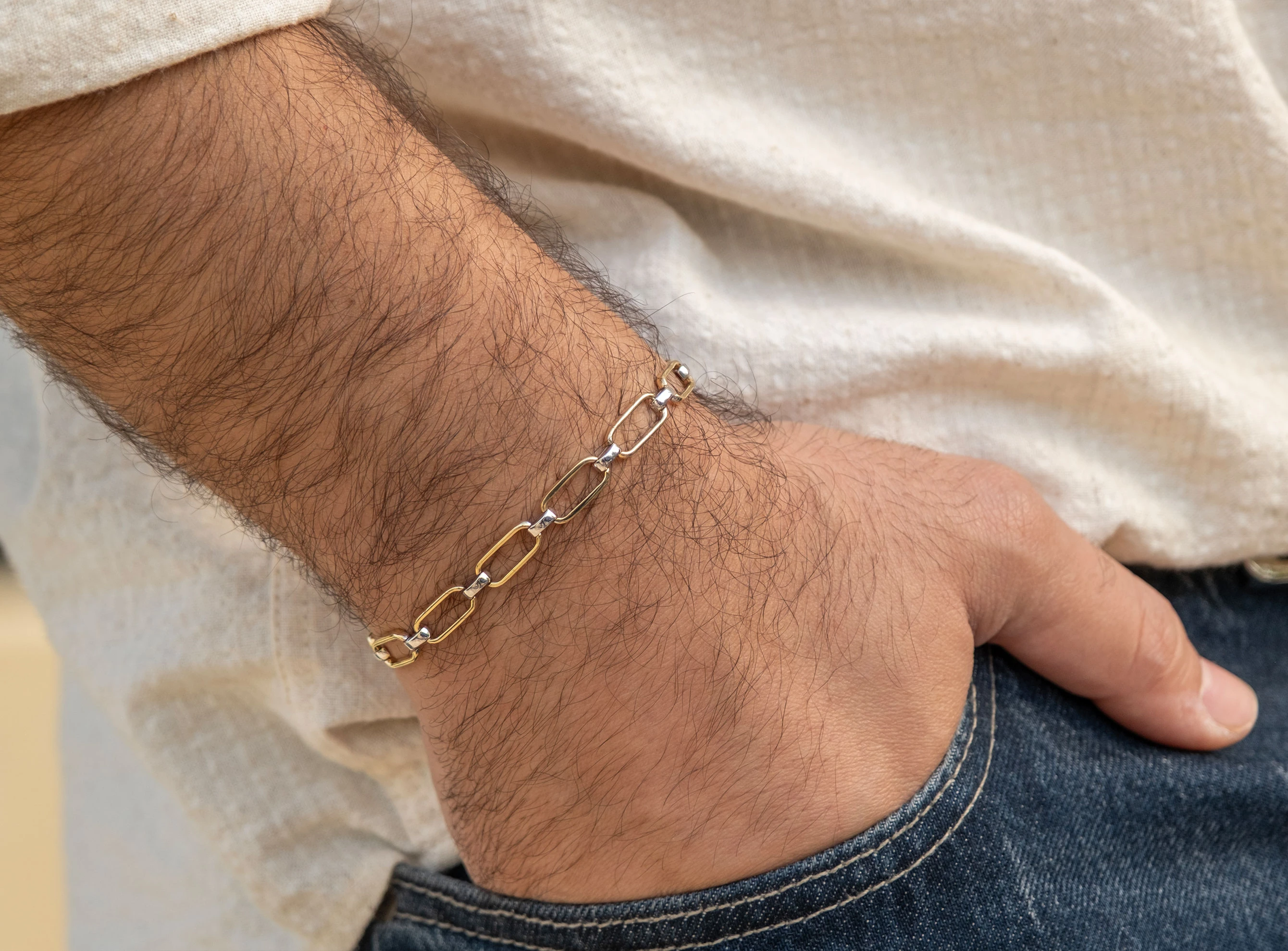 Altın Unisex Çift Renk Dikdörtgen Bileklik