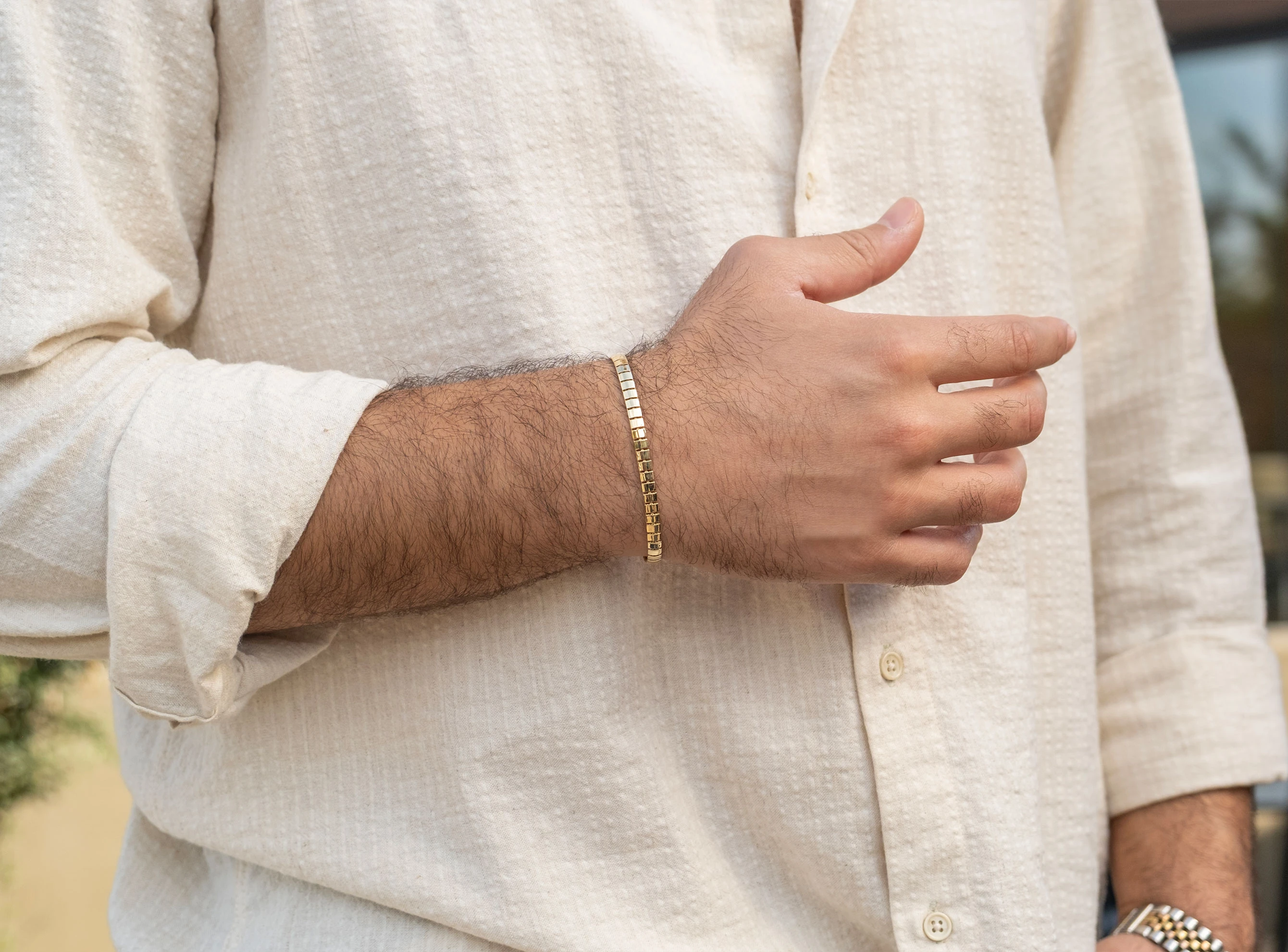 Altın Sade Dikdörtgen Vagon Bileklik