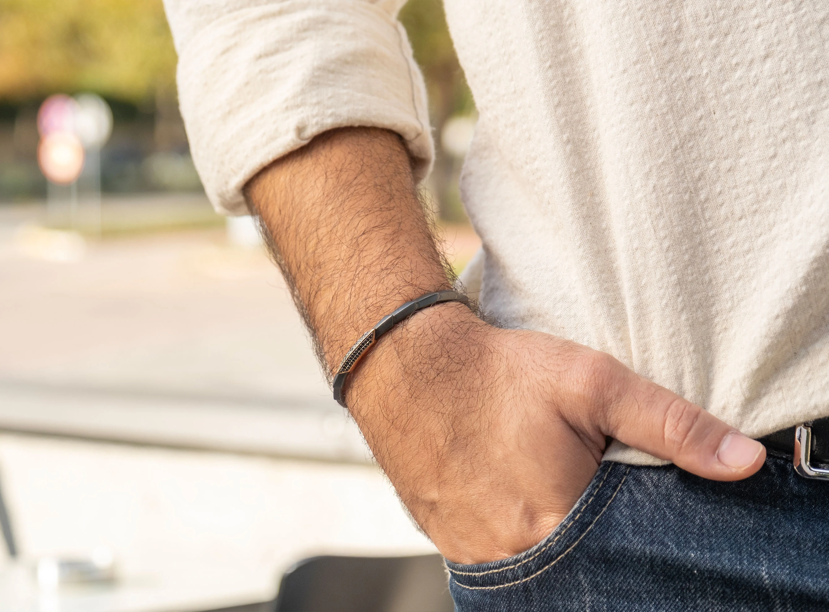 Erkek Tasarım 0,75ct Siyah Pırlanta Yılan Kelepçe Bileklik