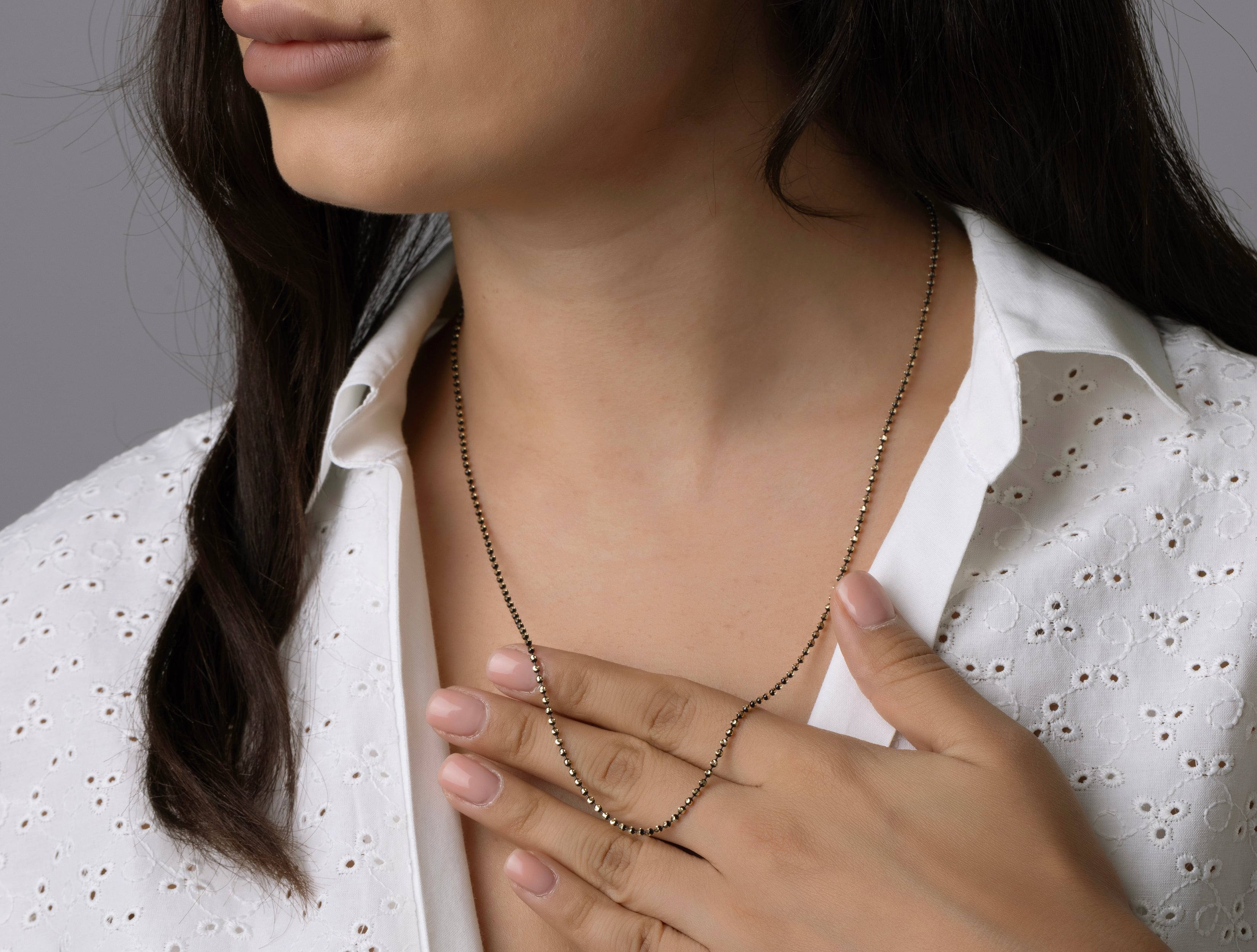 Altın Unisex Siyah Dorica Zincir Kolye