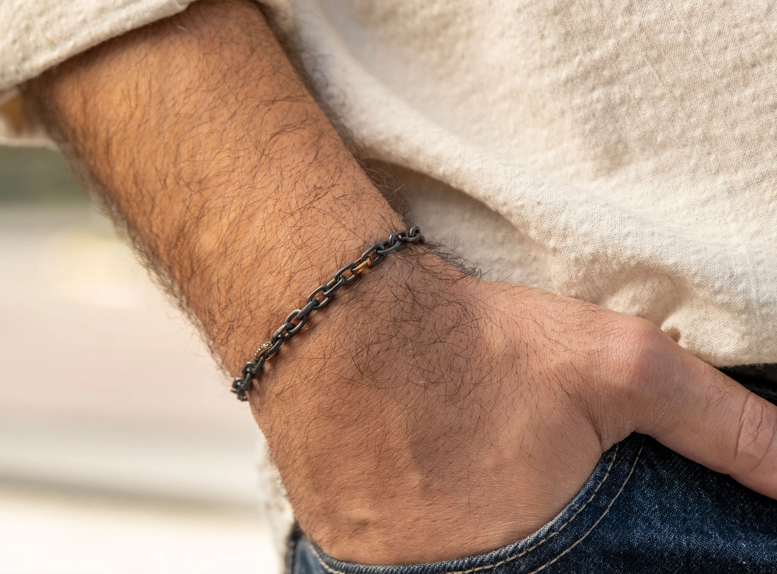 0,12ct Pırlantalı Erkek Zincir Bileklik