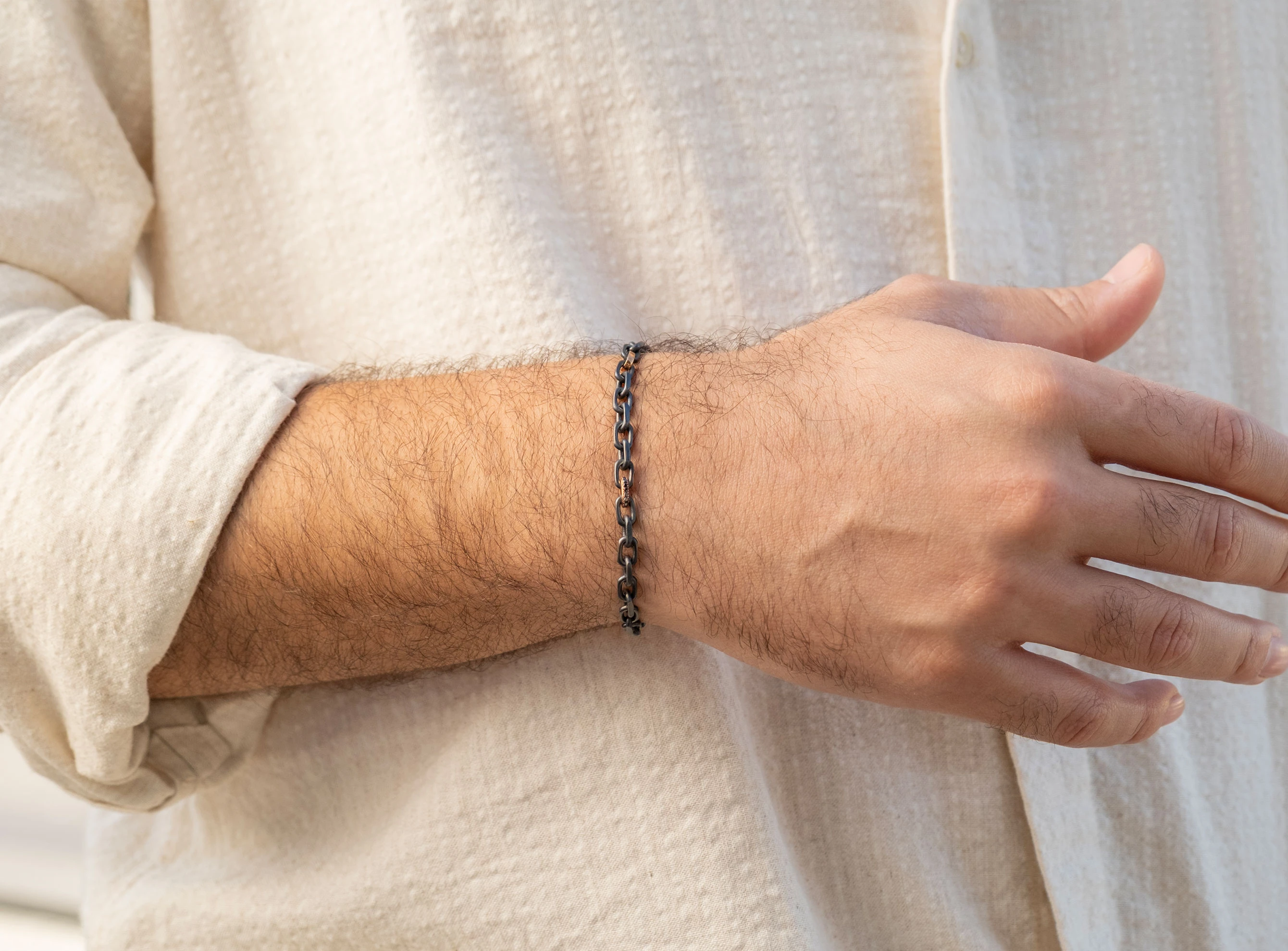 0,12ct Pırlantalı Erkek Zincir Bileklik