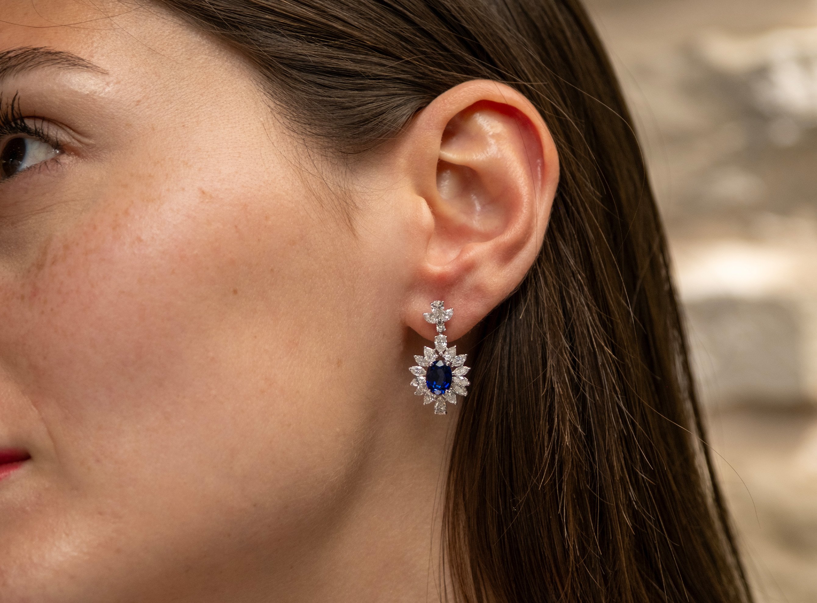 LUXURY COLLECTİON 3,12CT Pırlantalı Safir Küpe