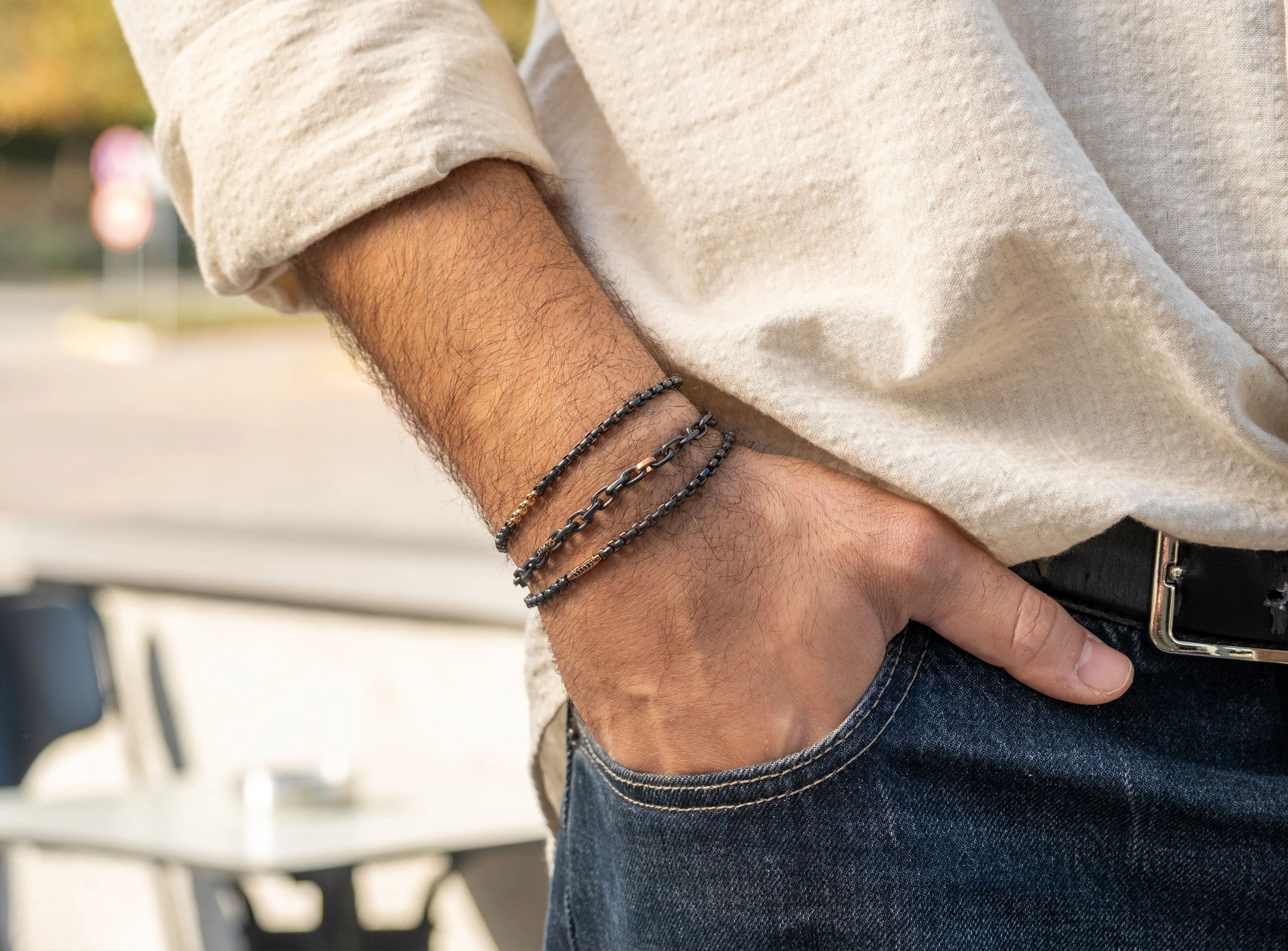 0,12ct Pırlantalı Erkek Zincir Bileklik