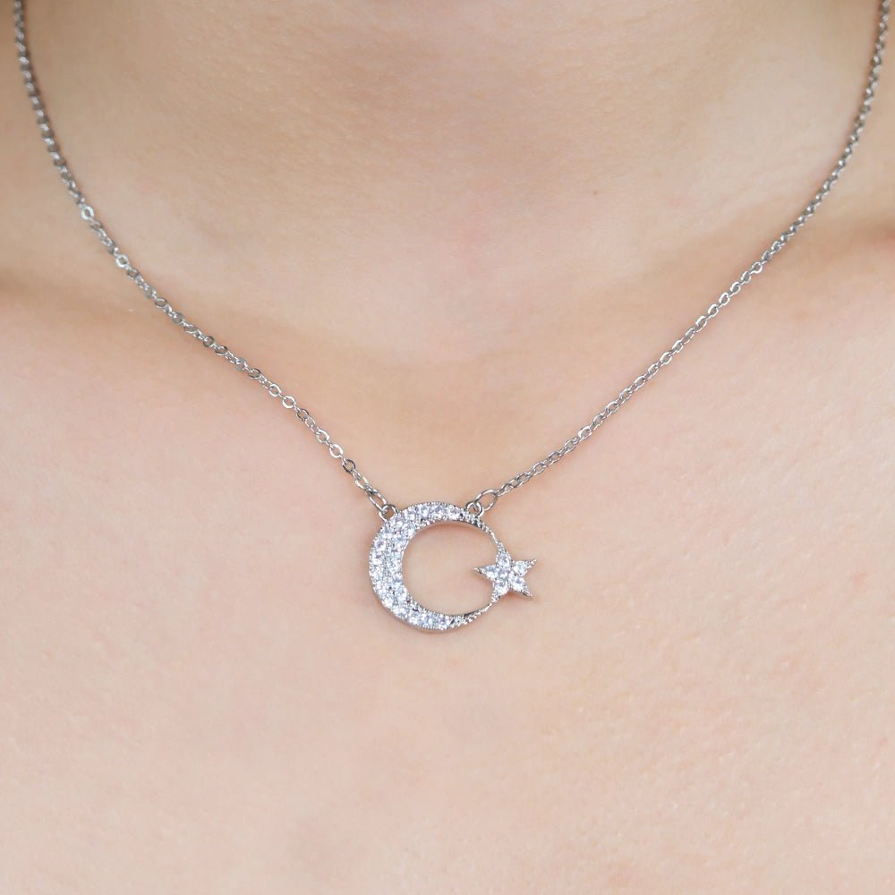 GOLD-PLATED MOON AND STAR NECKLACE
