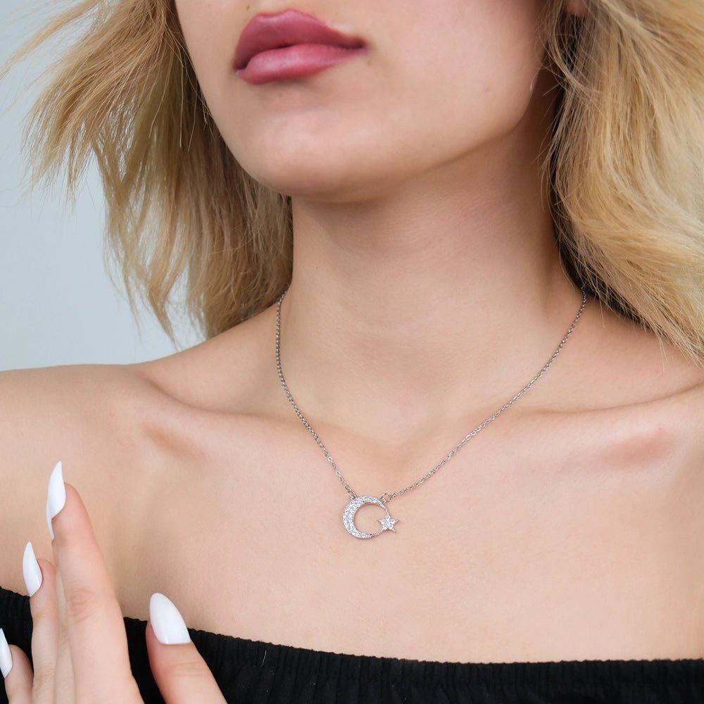 GOLD-PLATED MOON AND STAR NECKLACE