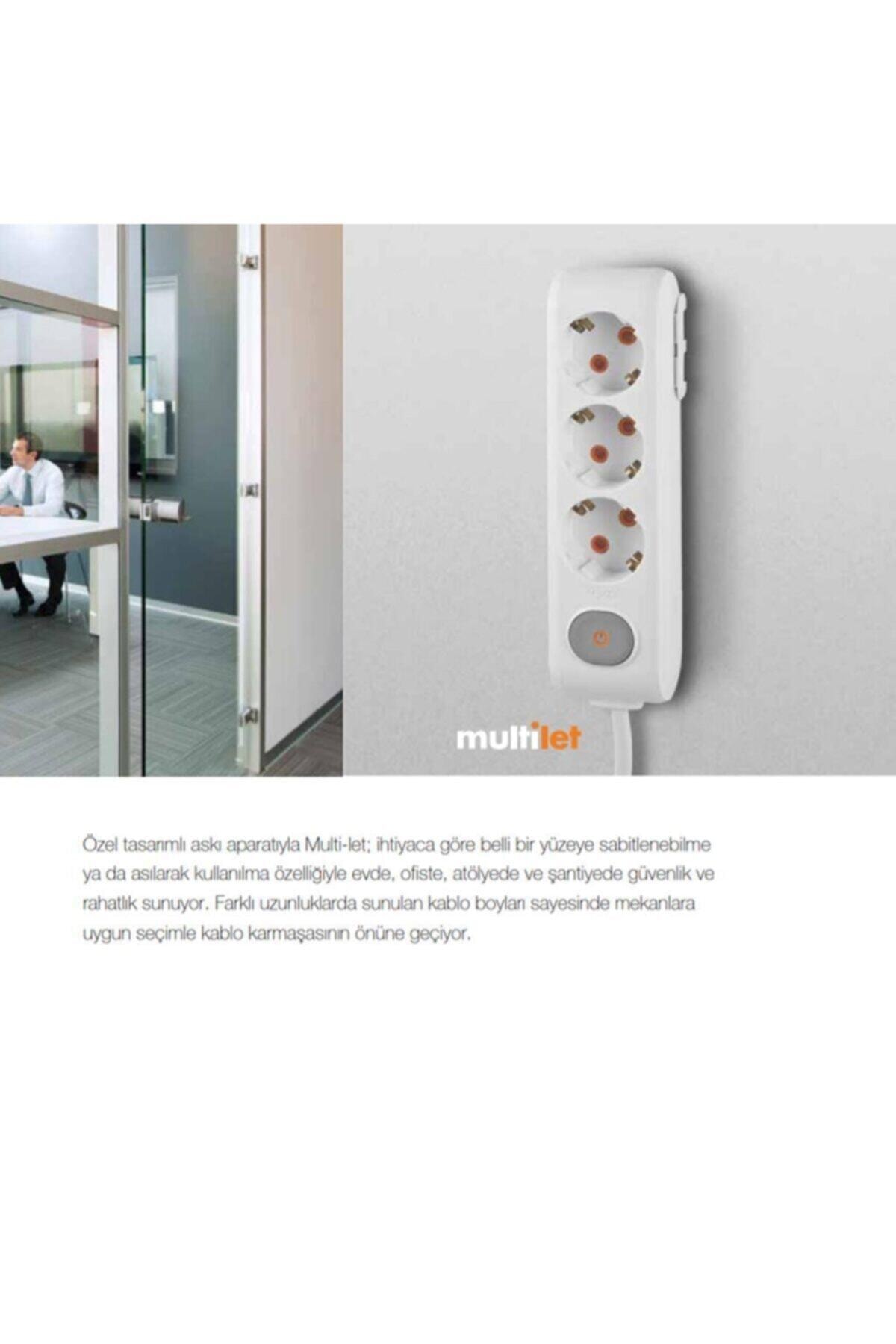 Multi-let 3 Lü Anahtarlı Çocuk Korumalı Grup Priz 2 Mt