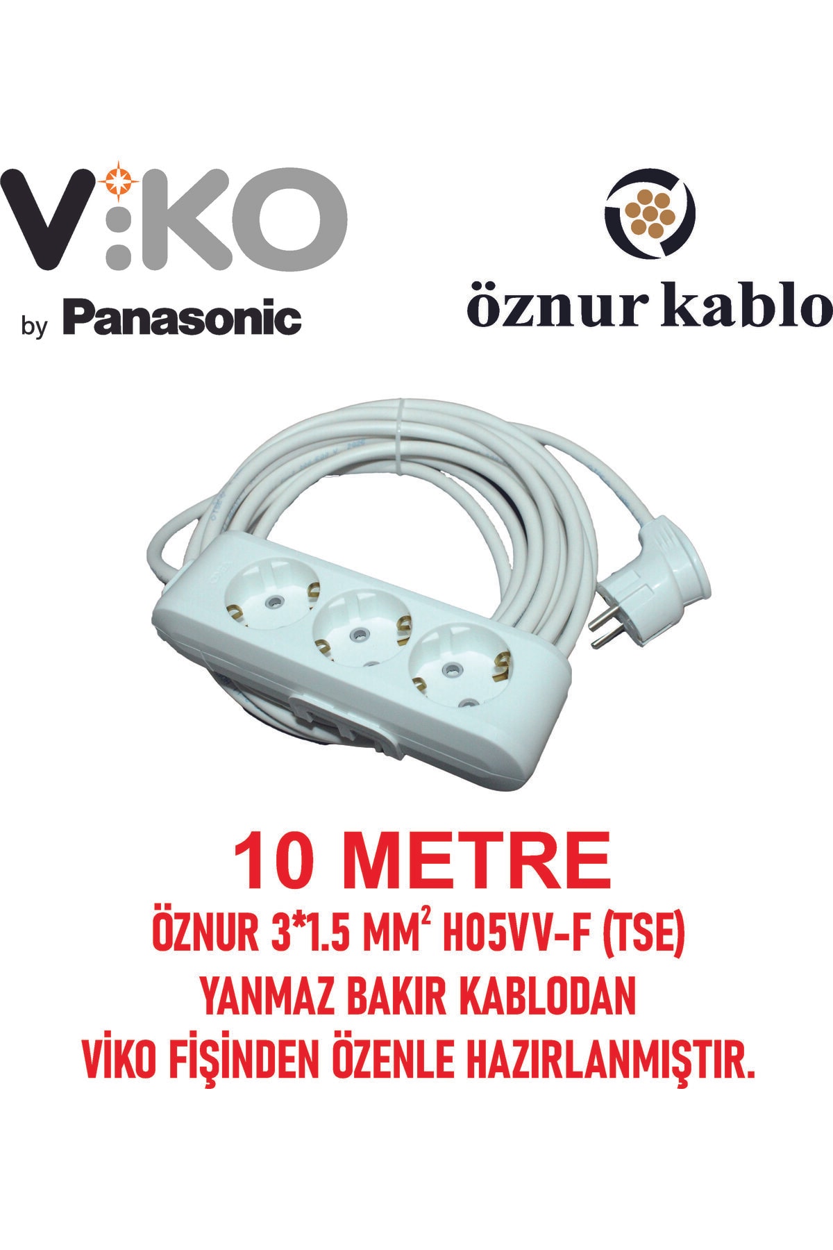 3’lü 10 Metre 3x1.5 Bakır Uzatma Kablosu – Yanmaz, Kaliteli ve Uzun Ömürlü