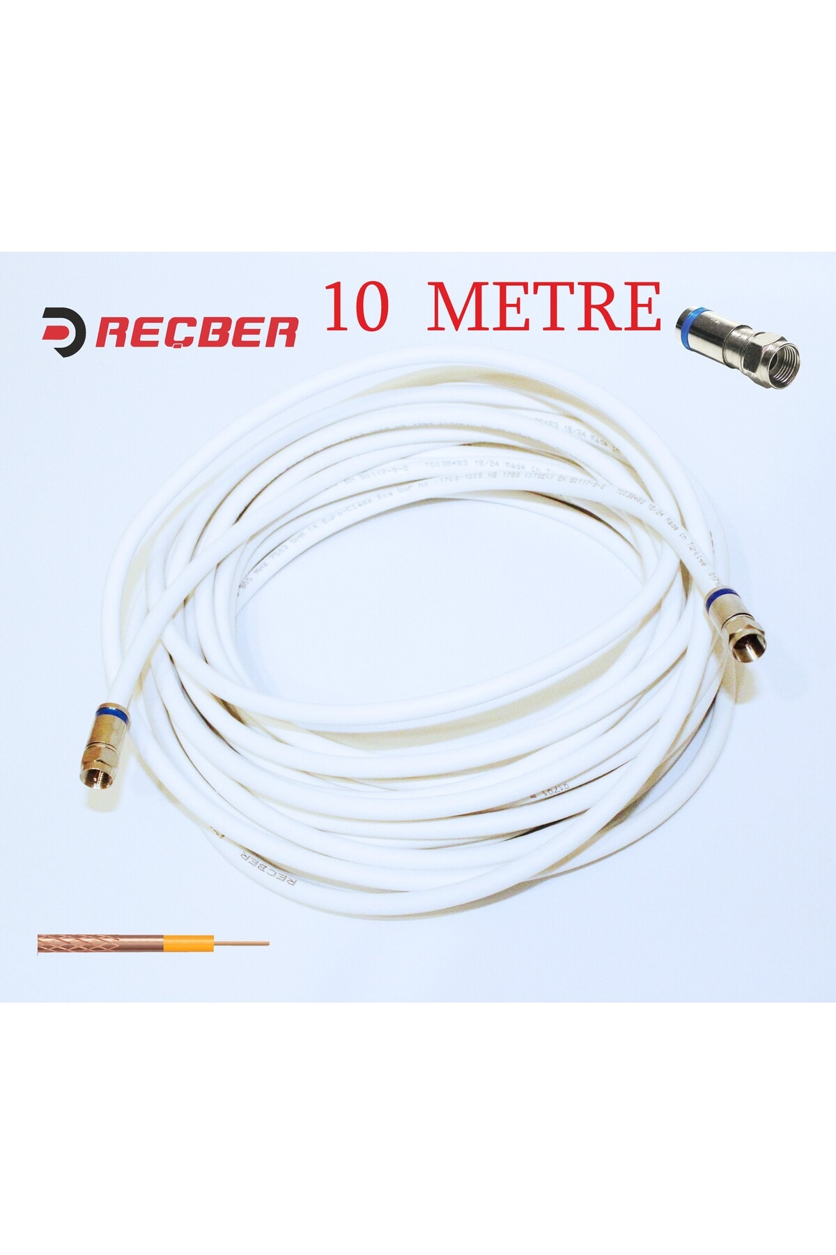 10 Metre Bakır RG6U/6 Hazır Uydu Kablosu