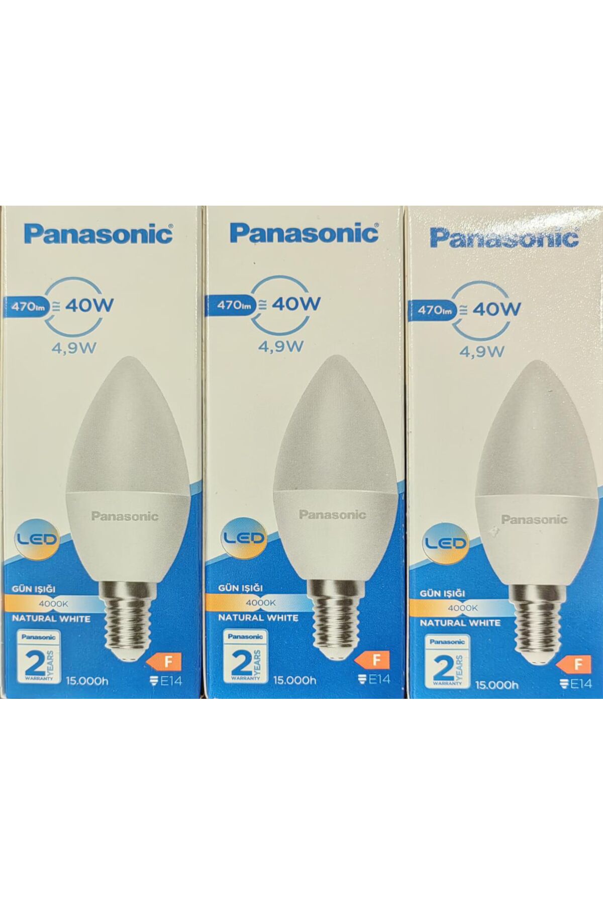 E14 İnce Duylu 4.9W 4000K Günışığı 3’lü LED Mum Ampul