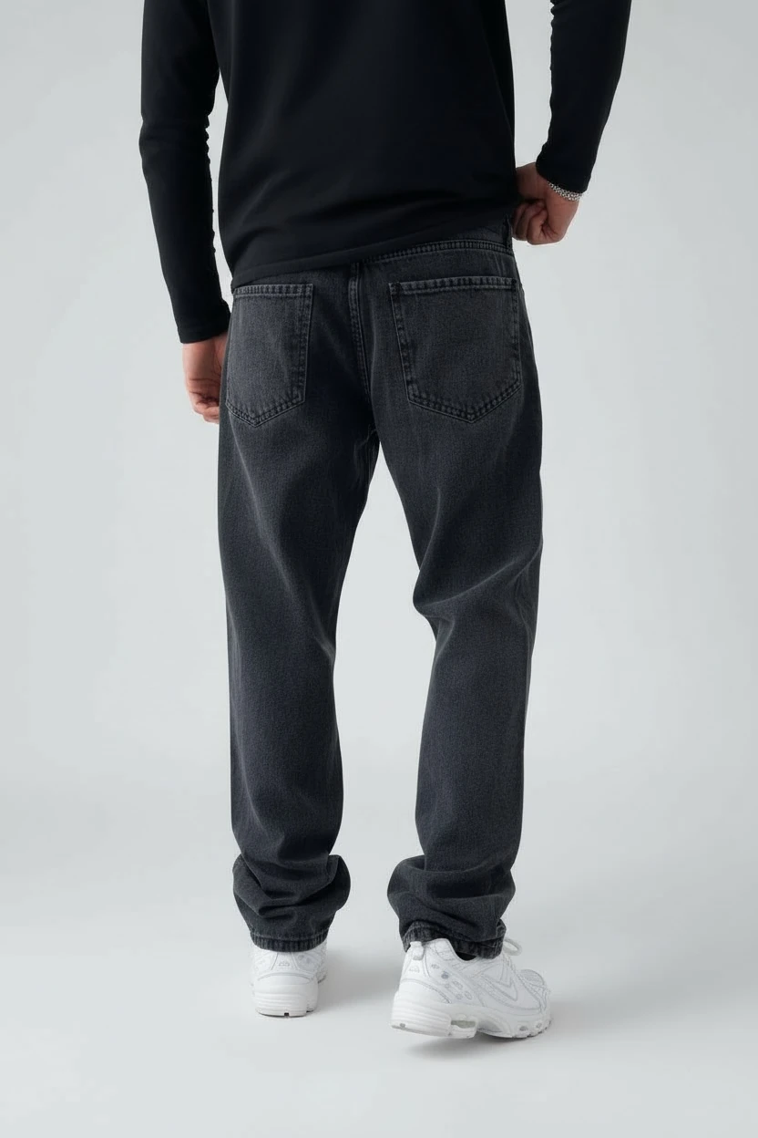 Antrasit Yıkamalı Baggy Fit Kot Pantolon