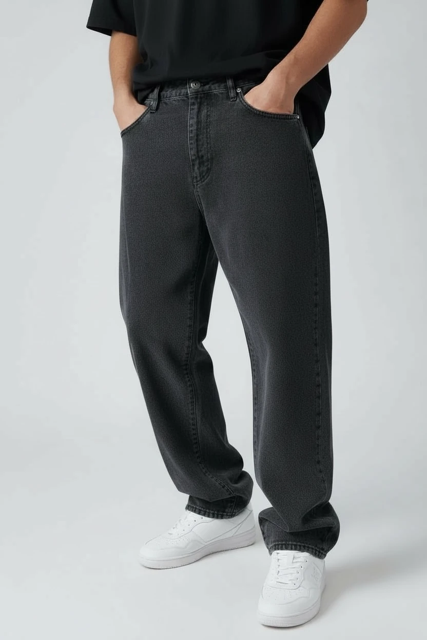 Antrasit Yıkamalı Baggy Fit Kot Pantolon