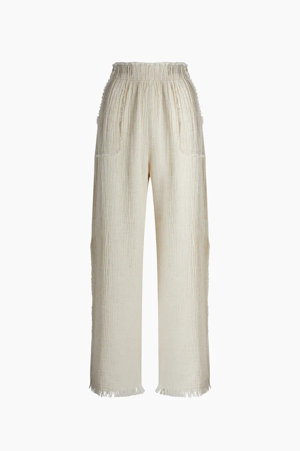 Crinkle Keten Yırtmaçlı Pantolon