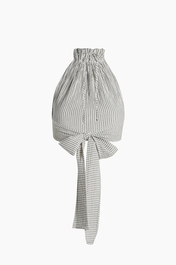Crinkle Çizgili Halter Yaka Bluz
