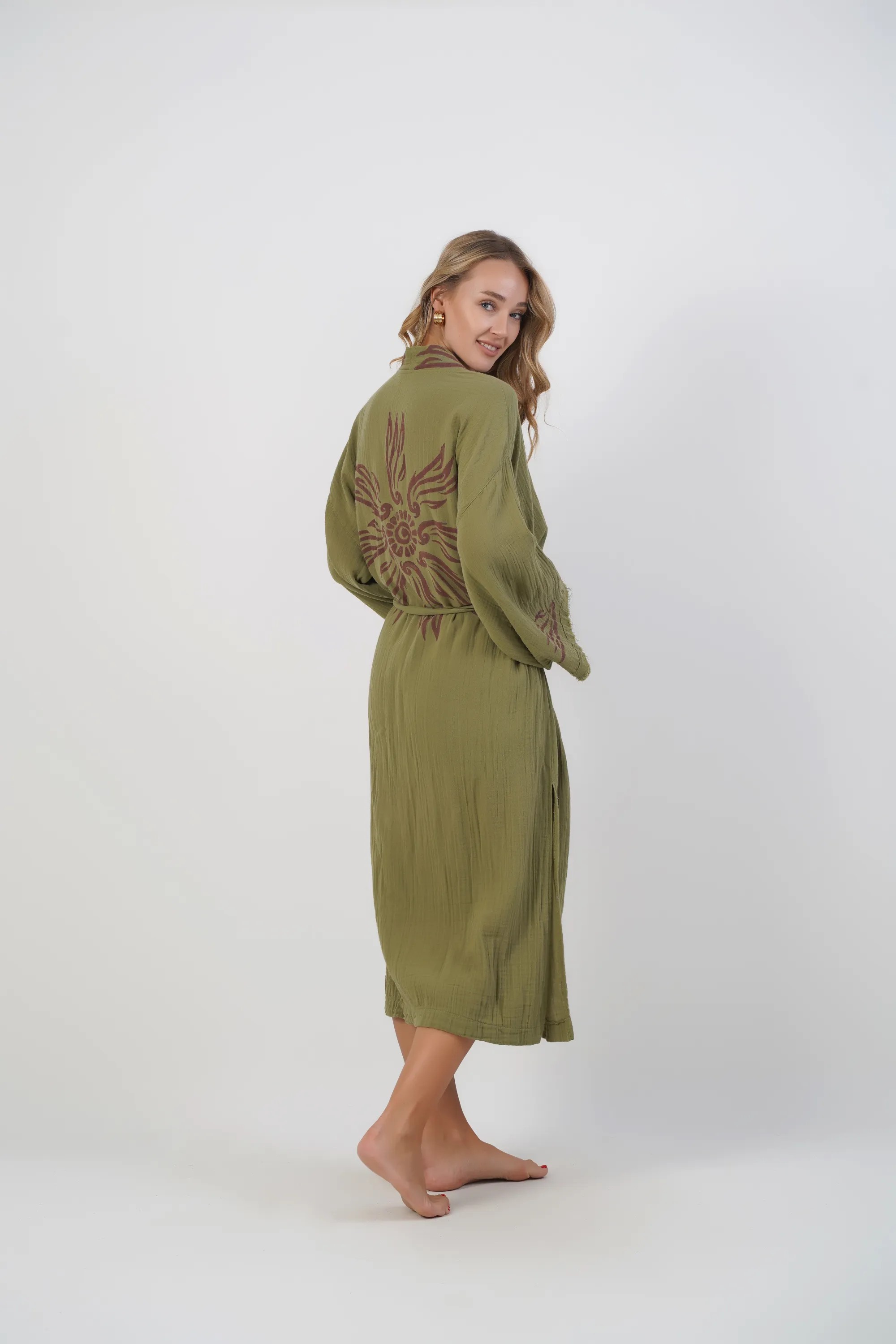 Uzun Klasik Kimono / Haki Yeşil