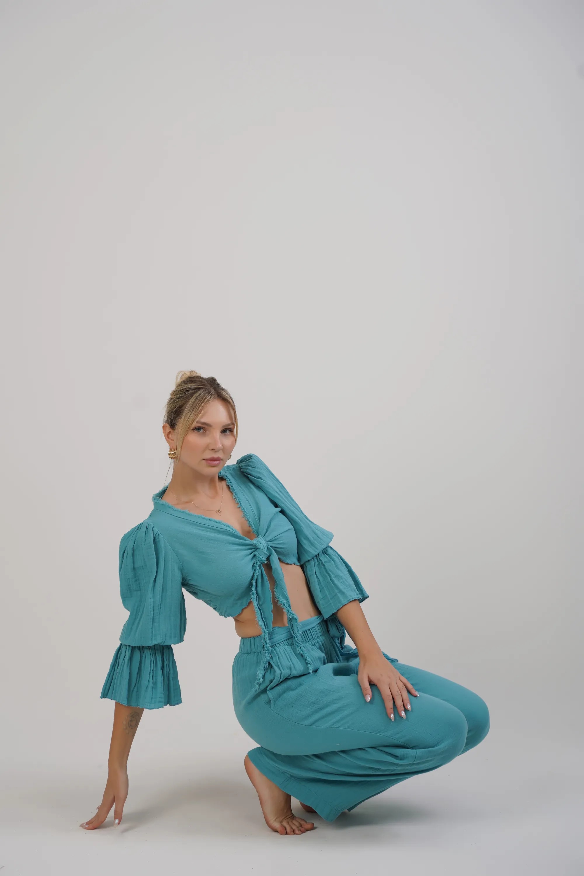 Uzun Kollu Bağlamalı Bluz / Mint