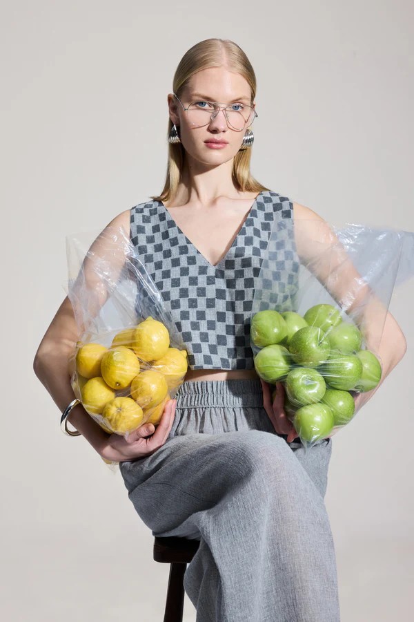 Dama Desenli Crop Bluz