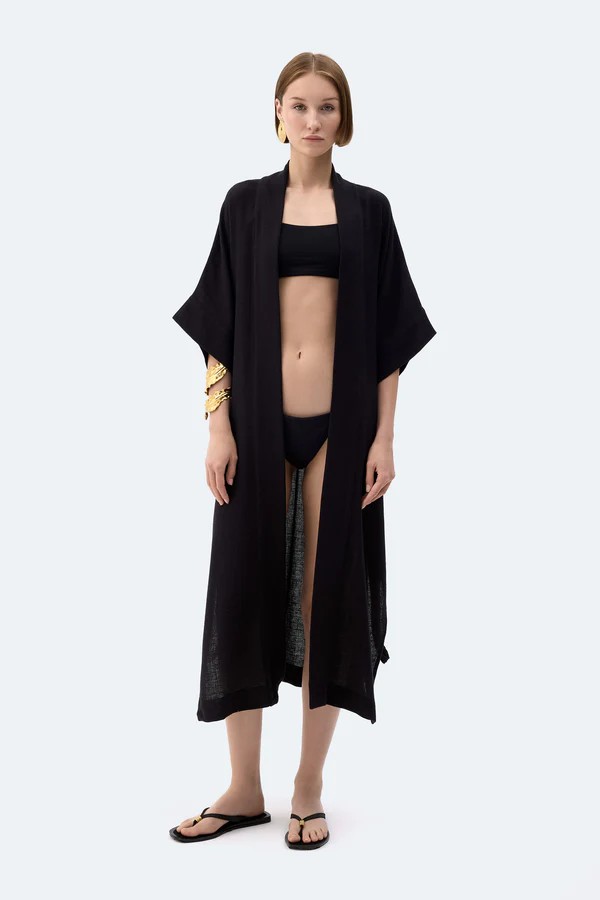 Siyah Keten Kimono